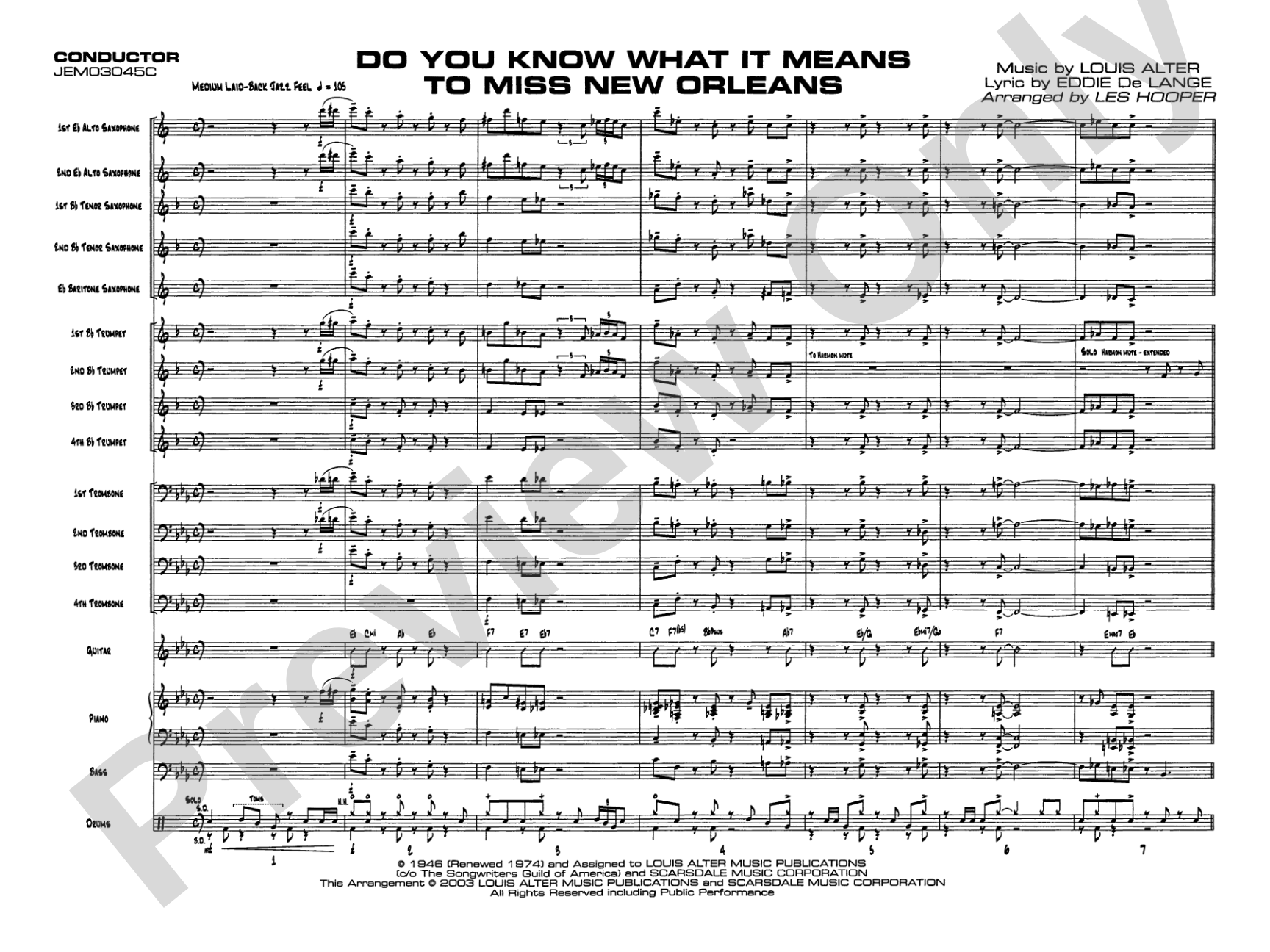 Do You Know What It Means to Miss New Orleans: Jazz Ensemble Conductor Score & Parts