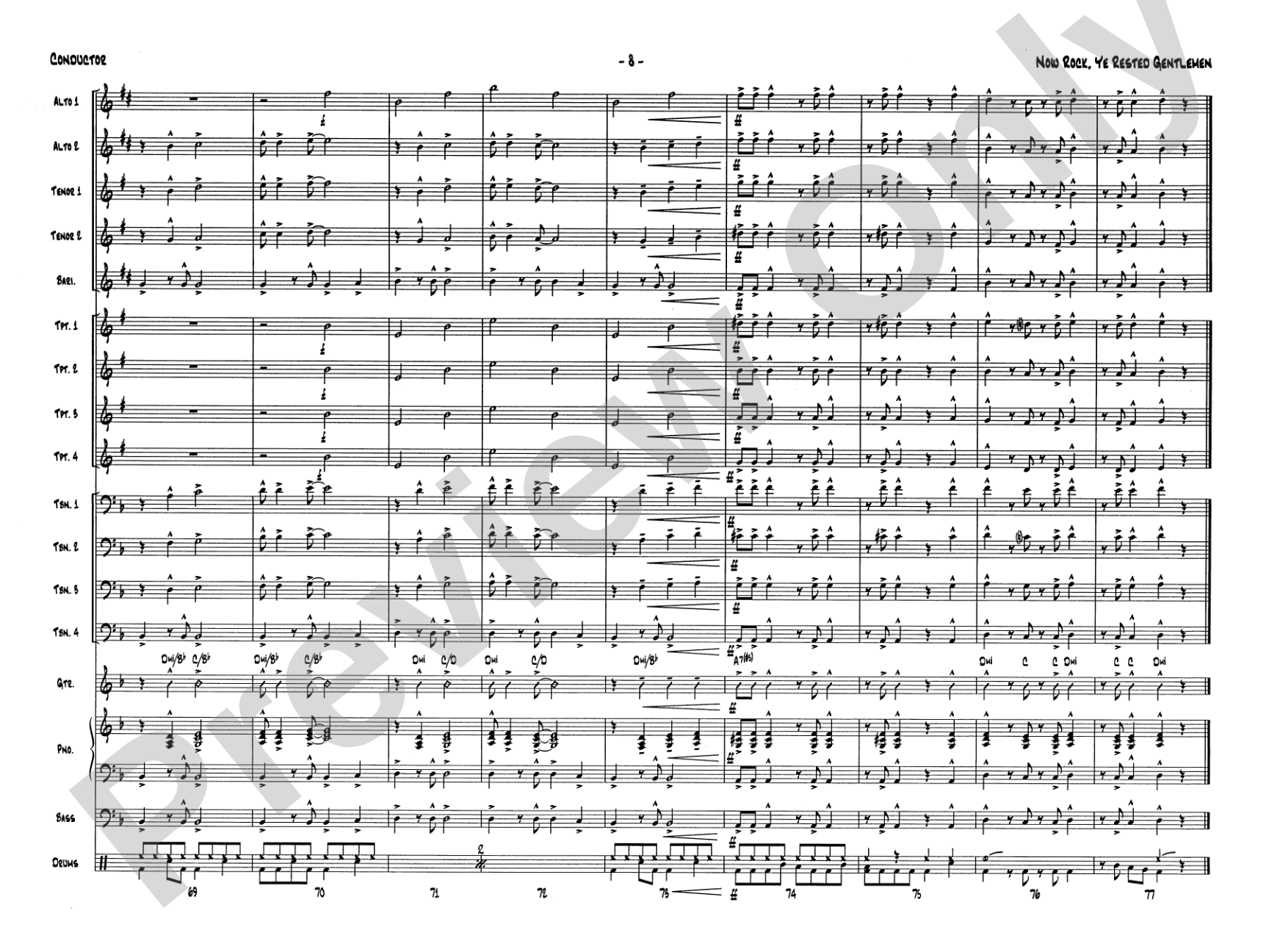 Now Rock, Ye Rested Gentlemen: Jazz Ensemble Conductor Score & Parts