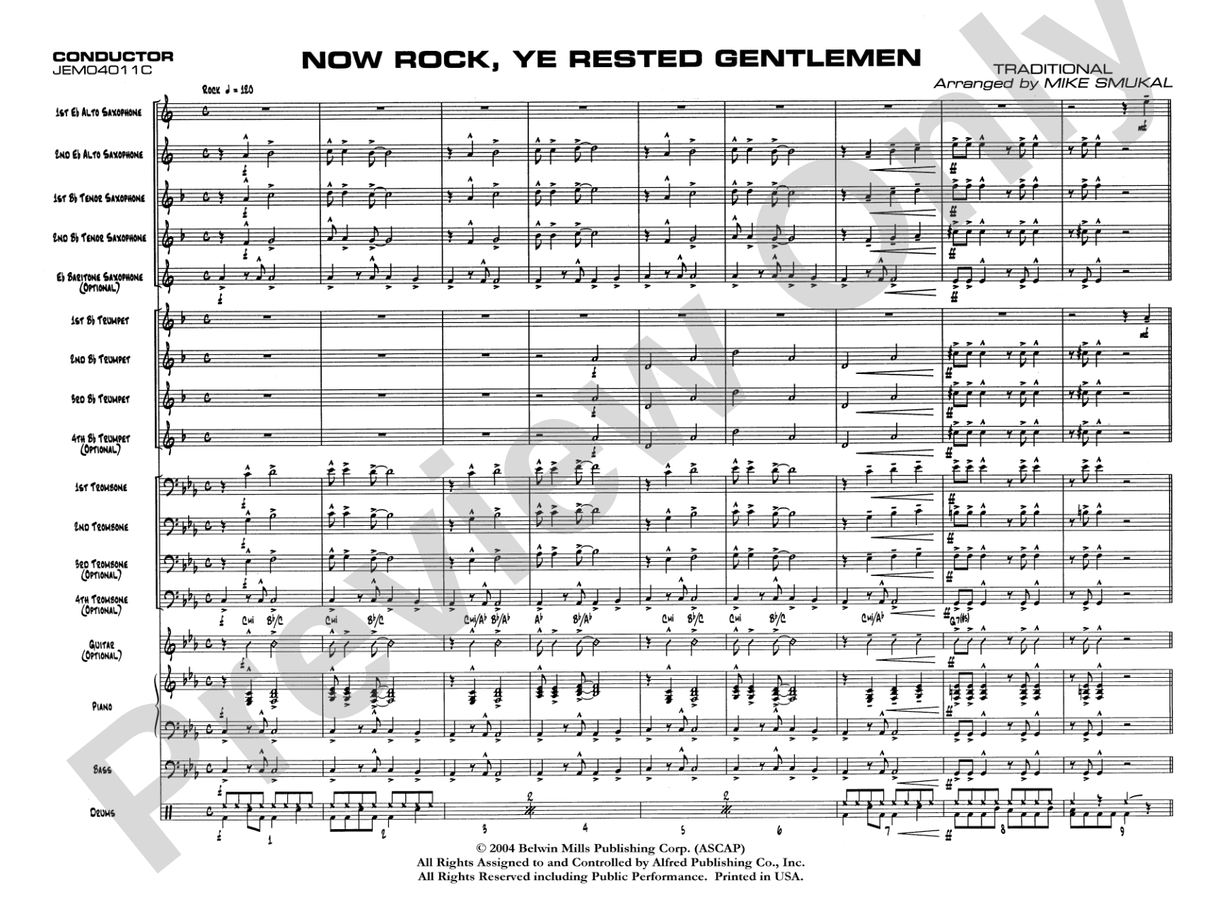 Now Rock, Ye Rested Gentlemen: Jazz Ensemble Conductor Score & Parts
