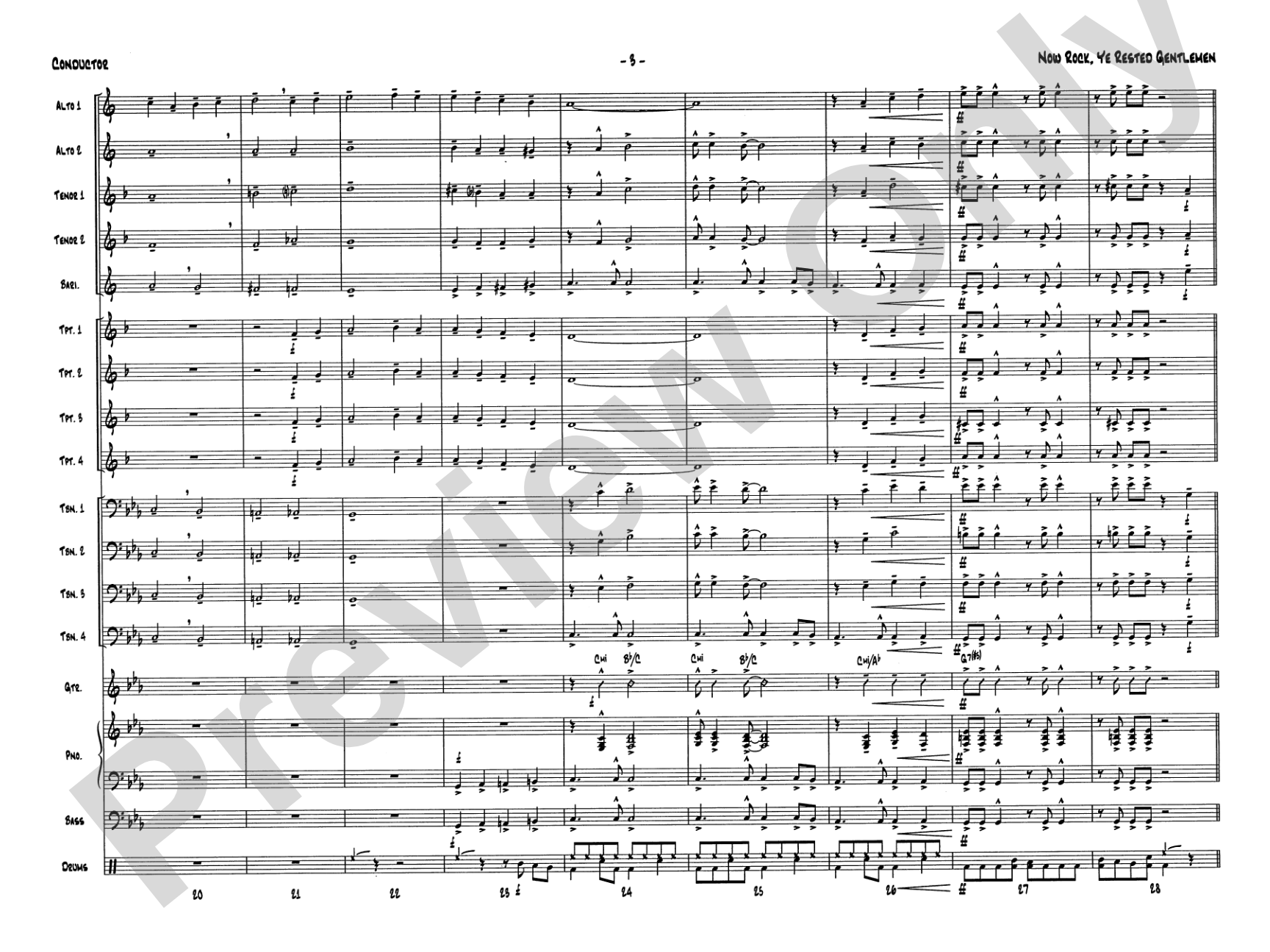 Now Rock, Ye Rested Gentlemen: Jazz Ensemble Conductor Score & Parts