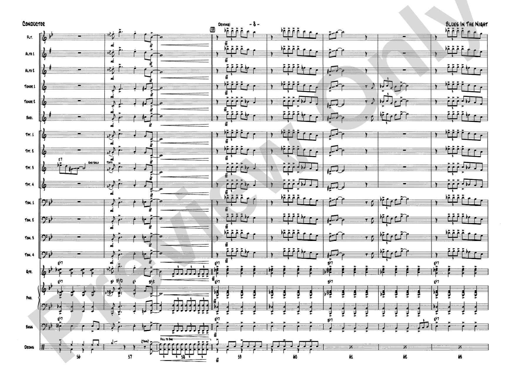 Blues in the Night: Jazz Ensemble Conductor Score & Parts
