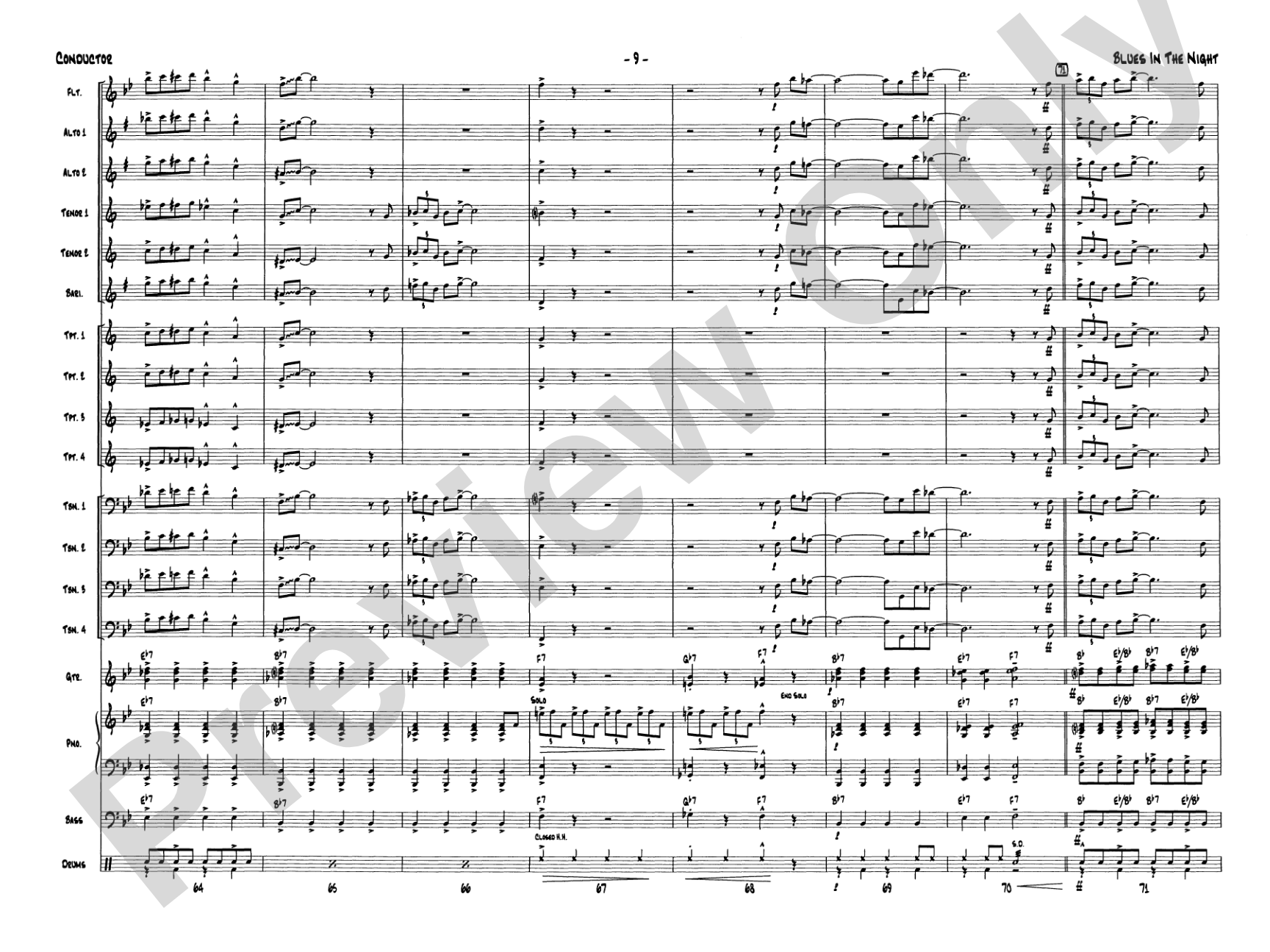 Blues in the Night: Jazz Ensemble Conductor Score & Parts