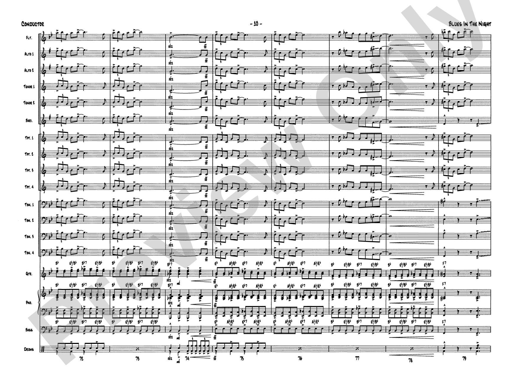 Blues in the Night: Jazz Ensemble Conductor Score & Parts