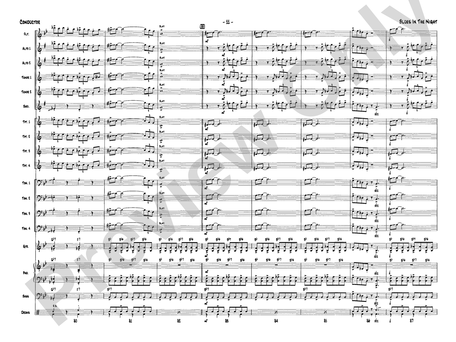 Blues in the Night: Jazz Ensemble Conductor Score & Parts