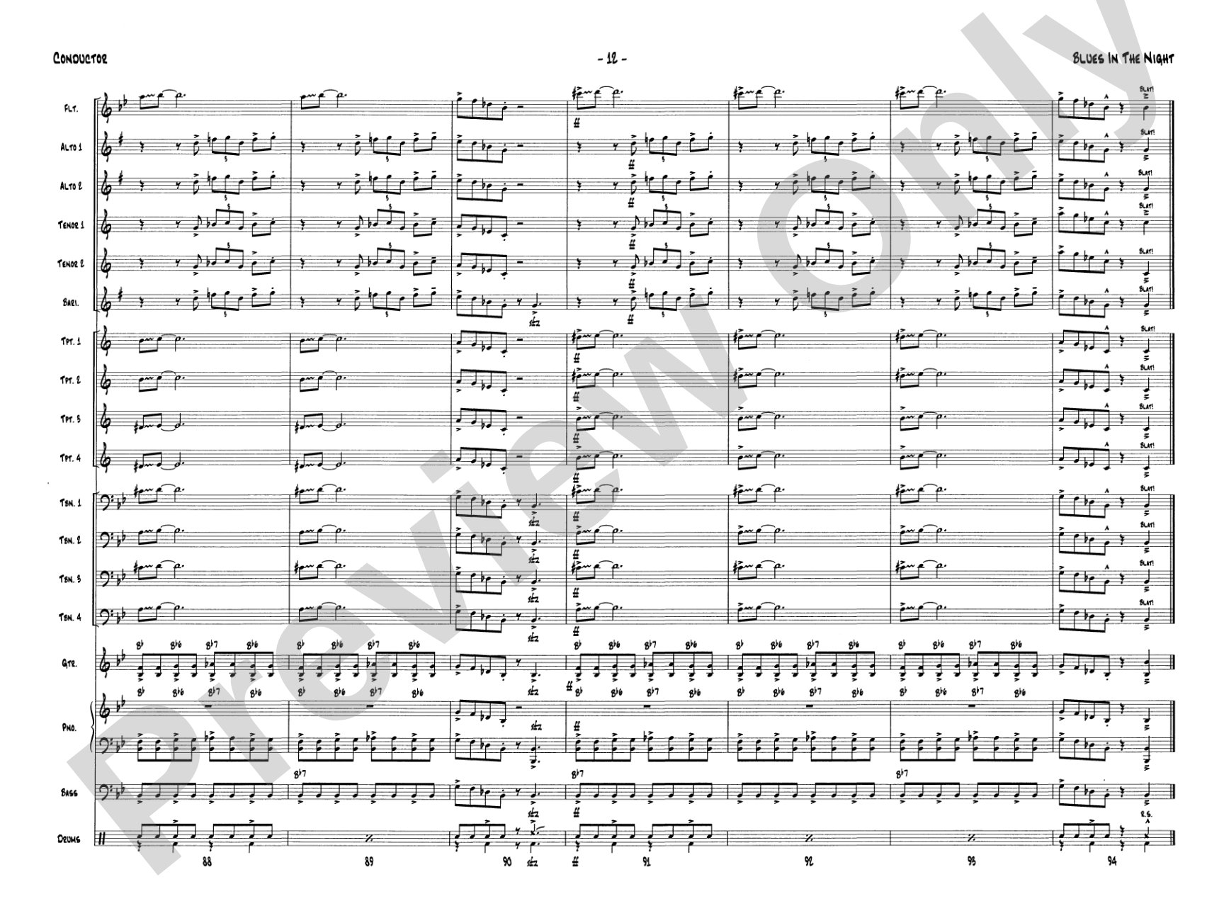 Blues in the Night: Jazz Ensemble Conductor Score & Parts