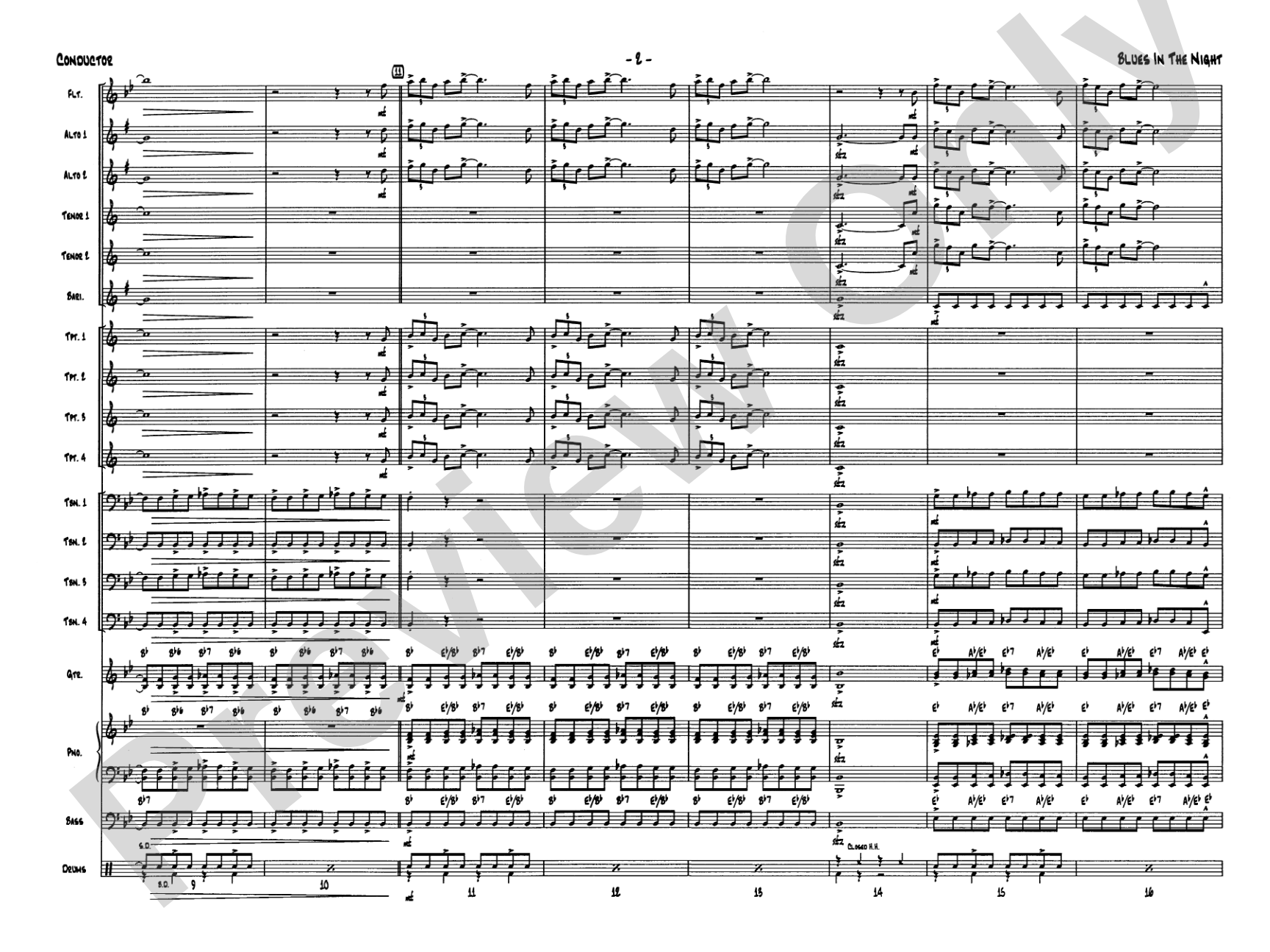 Blues in the Night: Jazz Ensemble Conductor Score & Parts