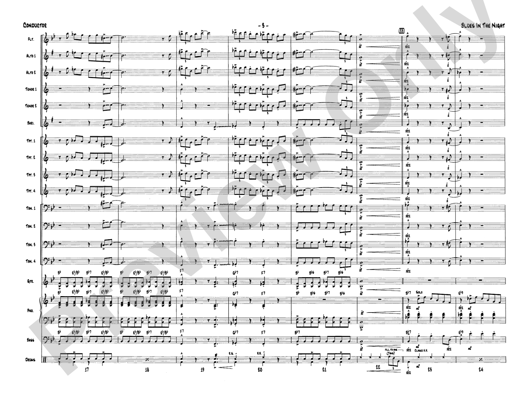 Blues in the Night: Jazz Ensemble Conductor Score & Parts