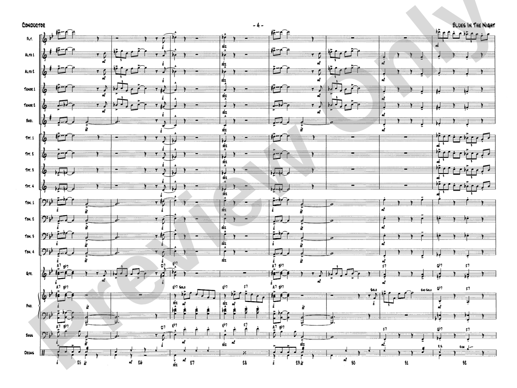 Blues in the Night: Jazz Ensemble Conductor Score & Parts