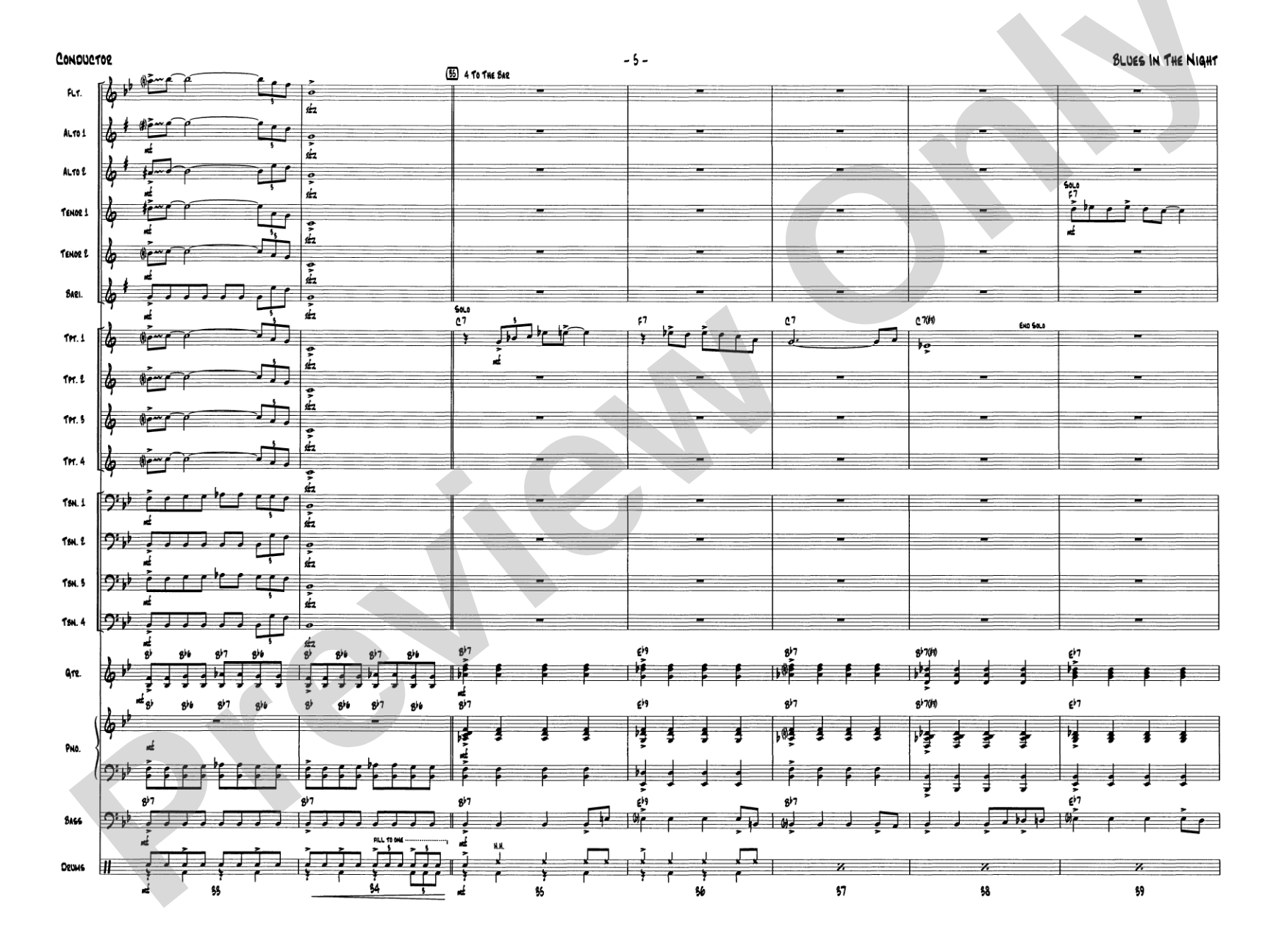 Blues in the Night: Jazz Ensemble Conductor Score & Parts