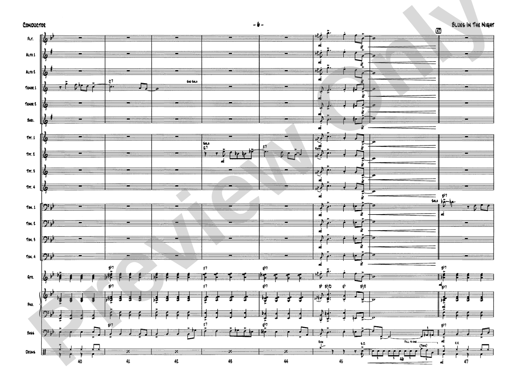Blues in the Night: Jazz Ensemble Conductor Score & Parts