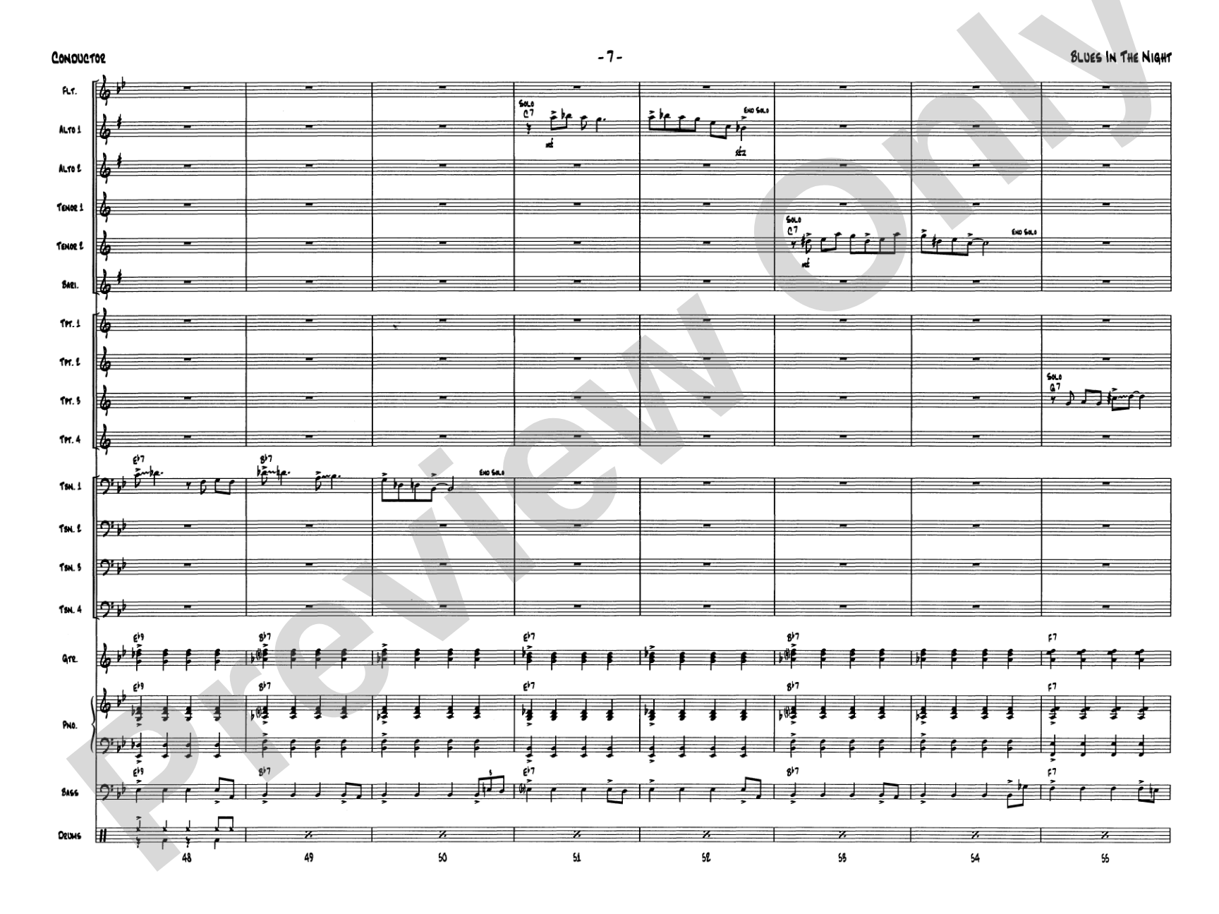 Blues in the Night: Jazz Ensemble Conductor Score & Parts