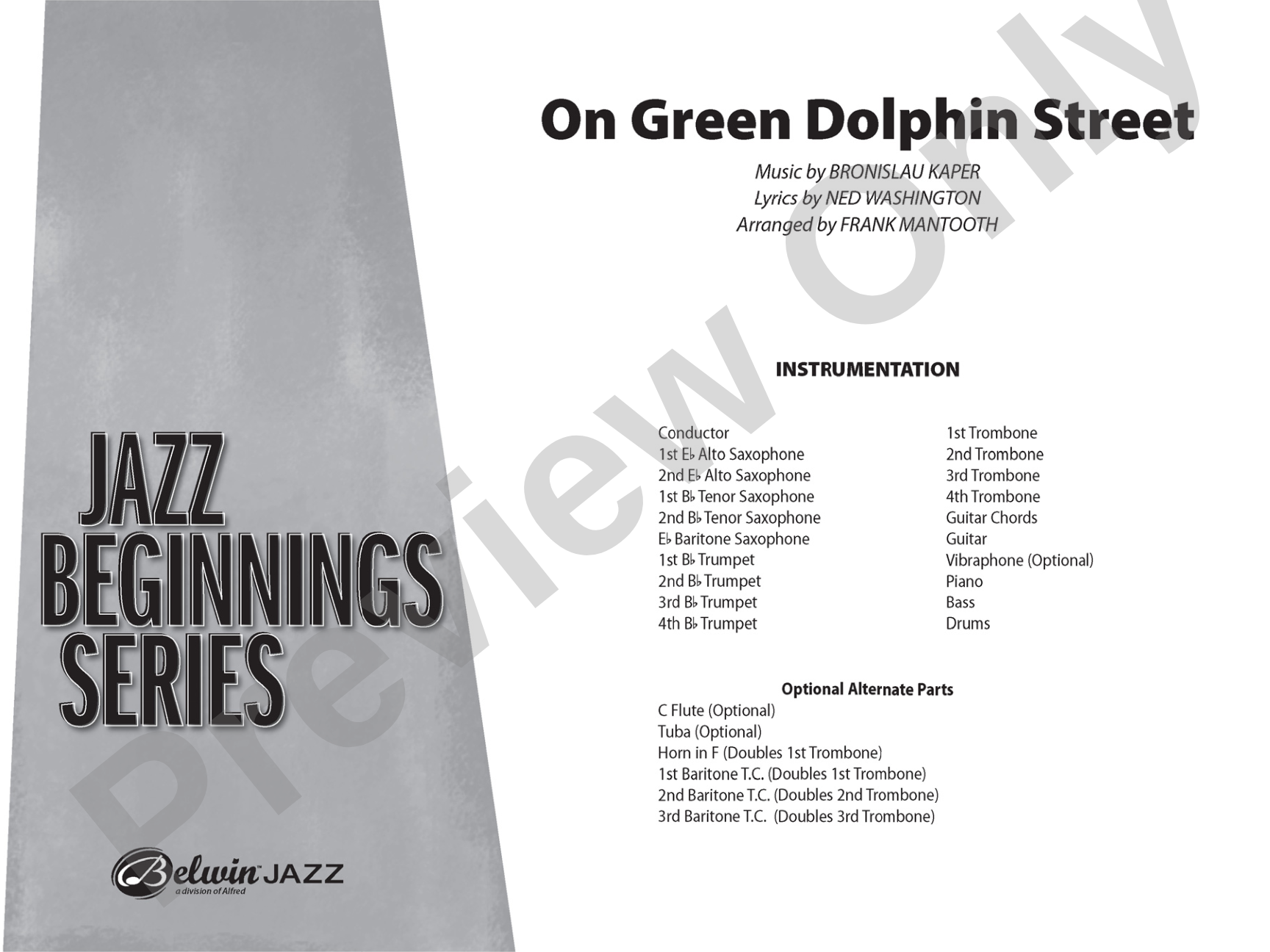On Green Dolphin Street: Jazz Ensemble Conductor Score & Parts