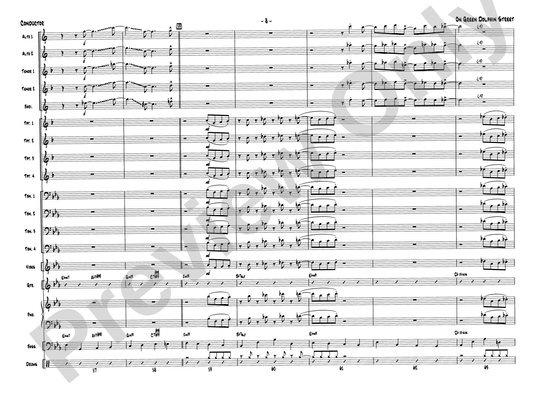 On Green Dolphin Street: Jazz Ensemble Conductor Score & Parts