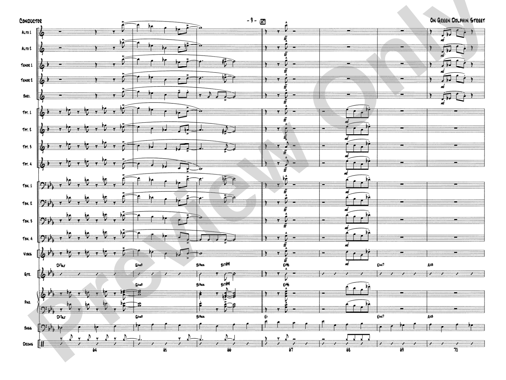 On Green Dolphin Street: Jazz Ensemble Conductor Score & Parts