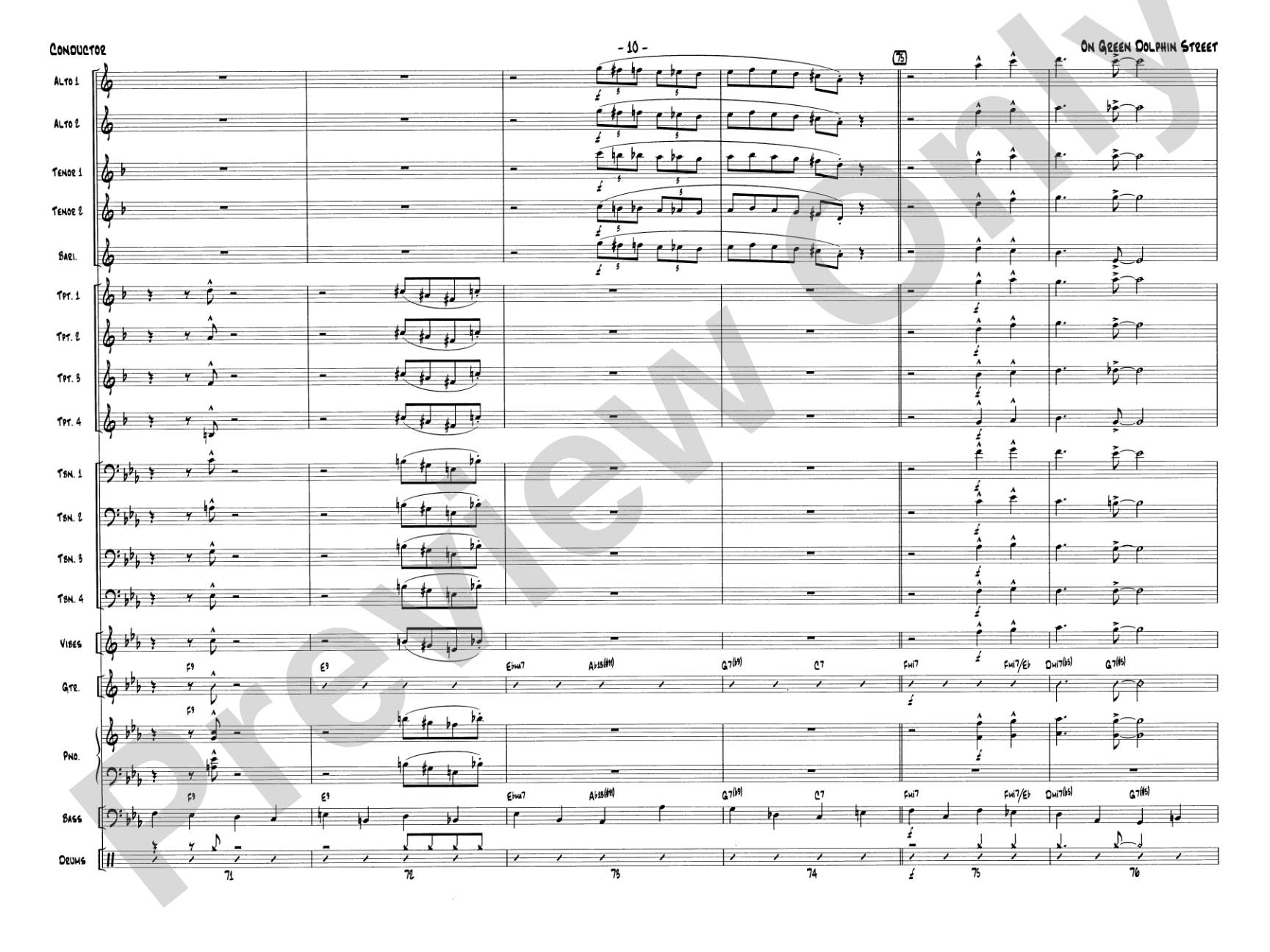 On Green Dolphin Street: Jazz Ensemble Conductor Score & Parts