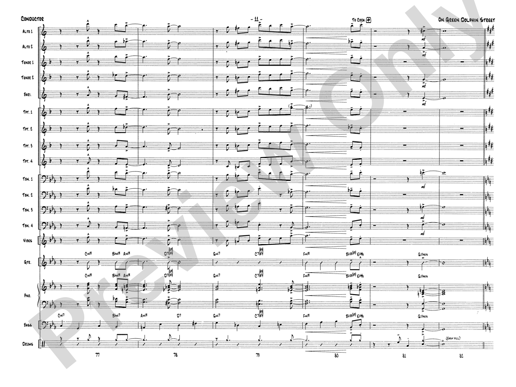 On Green Dolphin Street: Jazz Ensemble Conductor Score & Parts