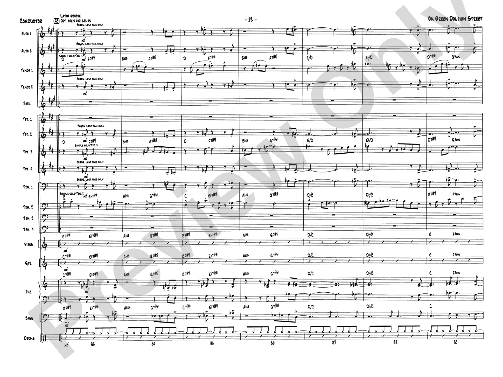 On Green Dolphin Street: Jazz Ensemble Conductor Score & Parts