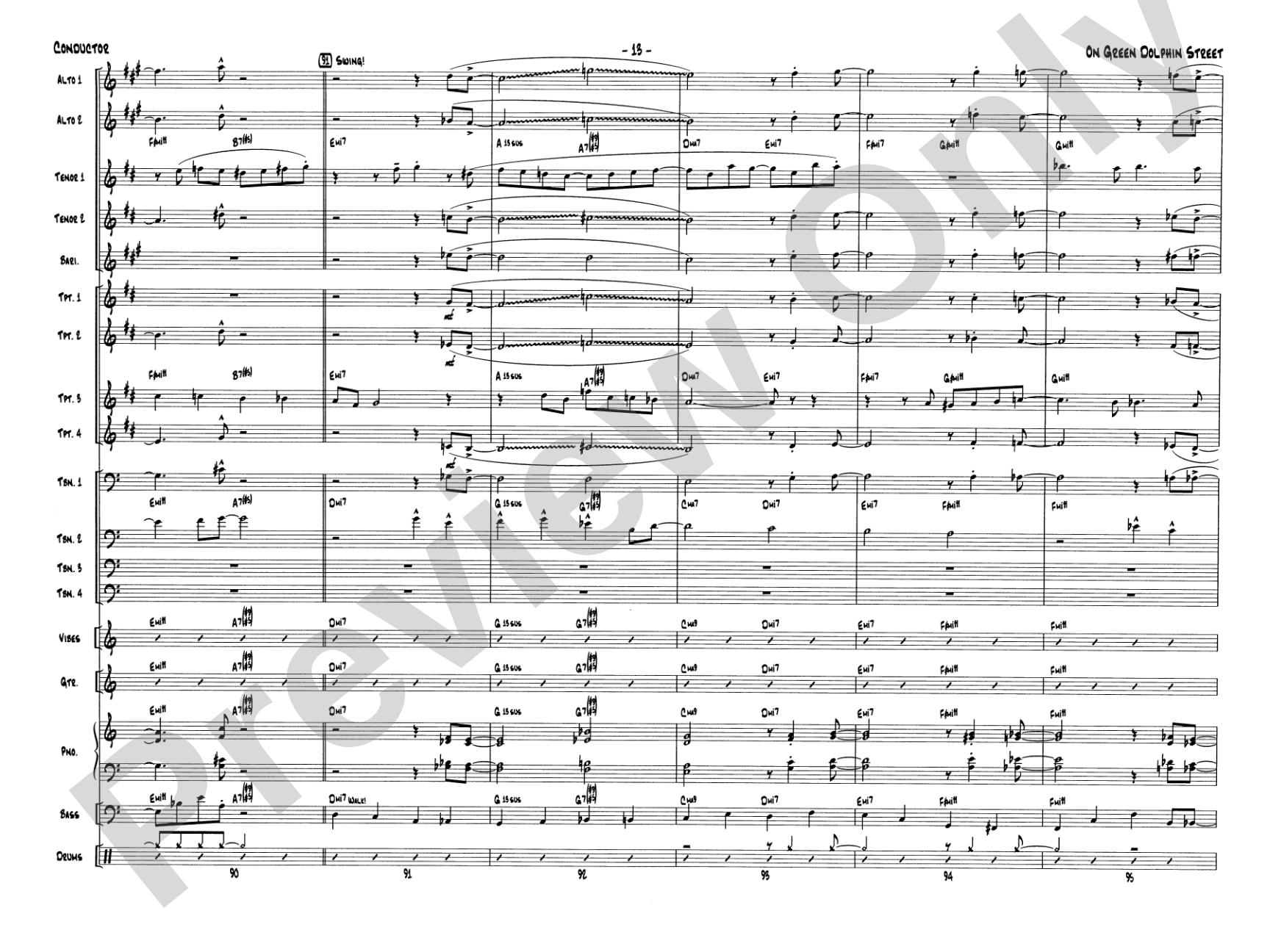 On Green Dolphin Street: Jazz Ensemble Conductor Score & Parts