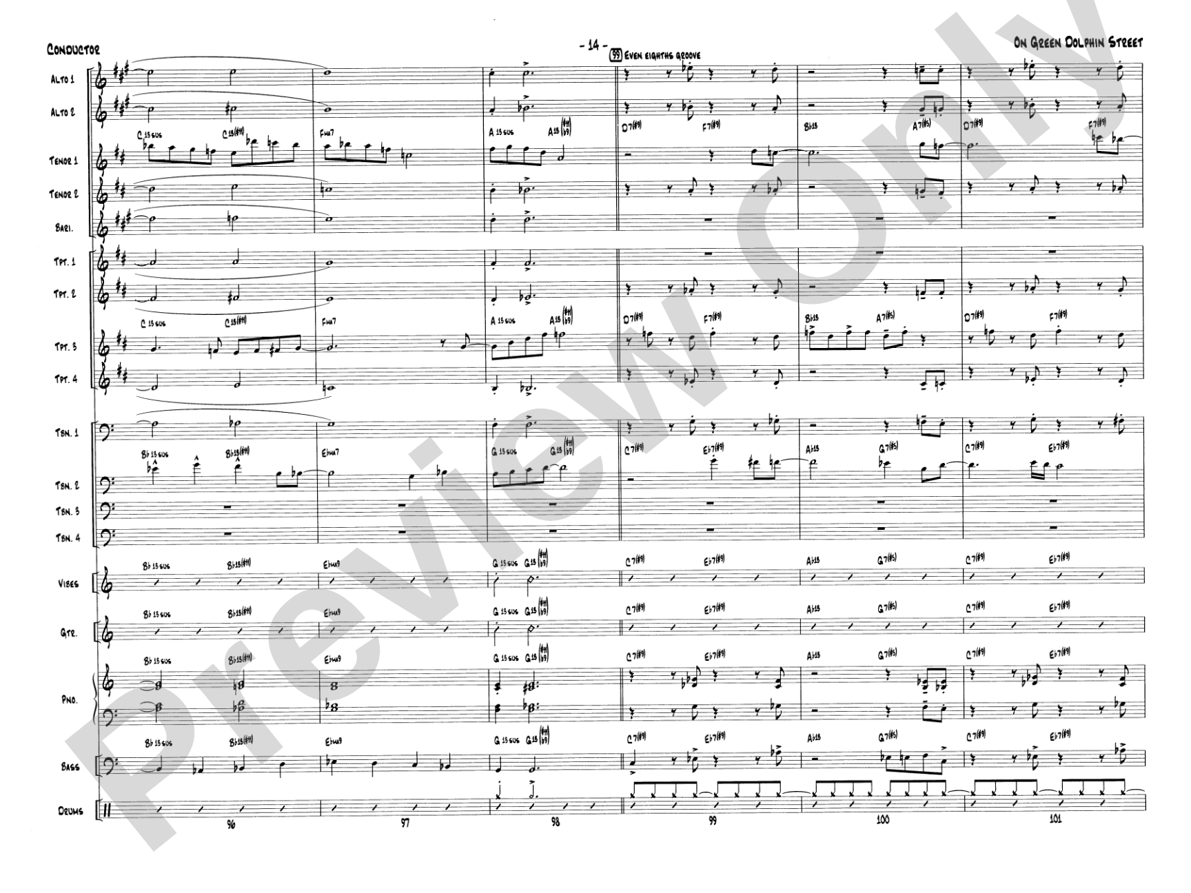 On Green Dolphin Street: Jazz Ensemble Conductor Score & Parts