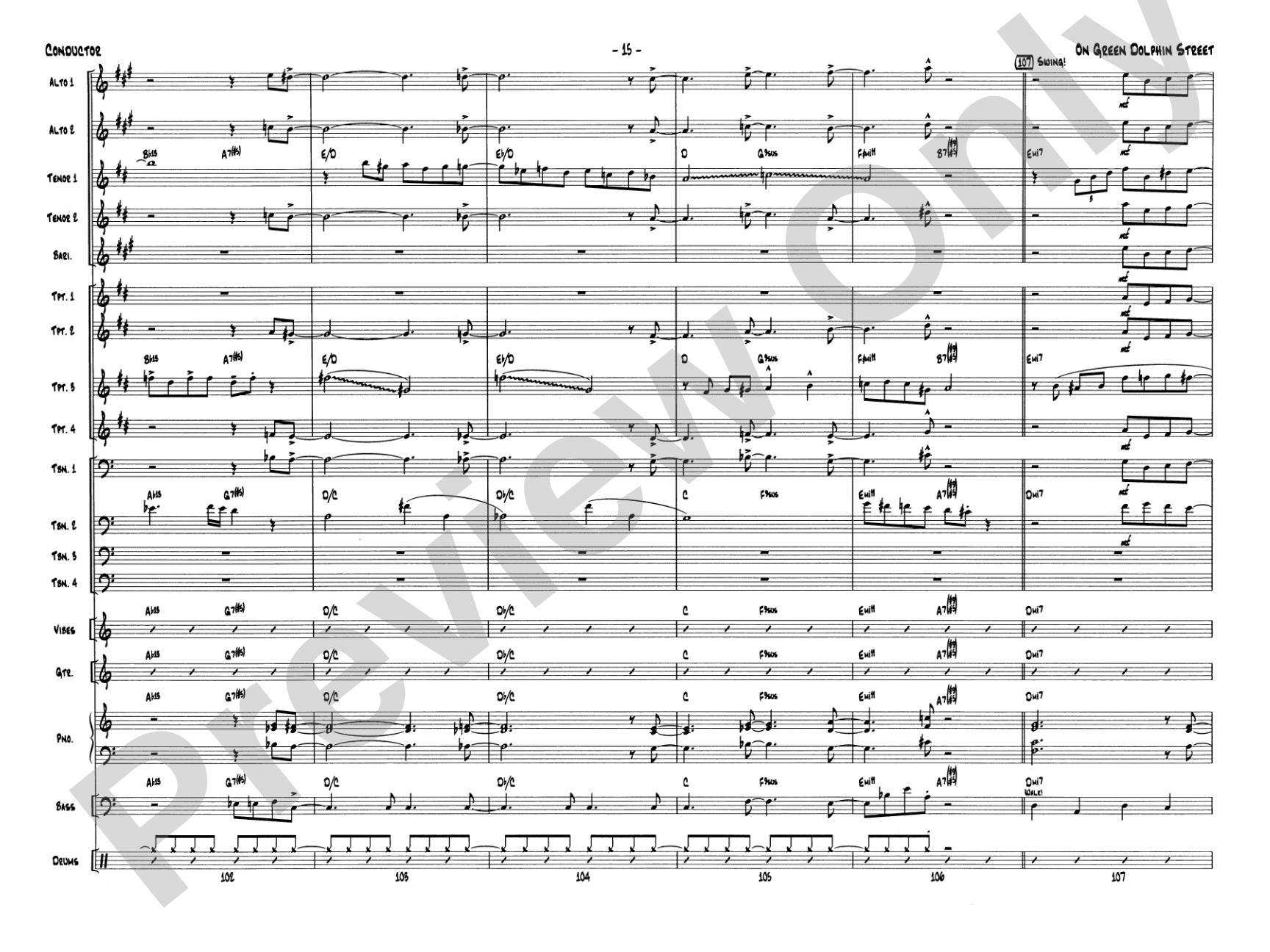 On Green Dolphin Street: Jazz Ensemble Conductor Score & Parts