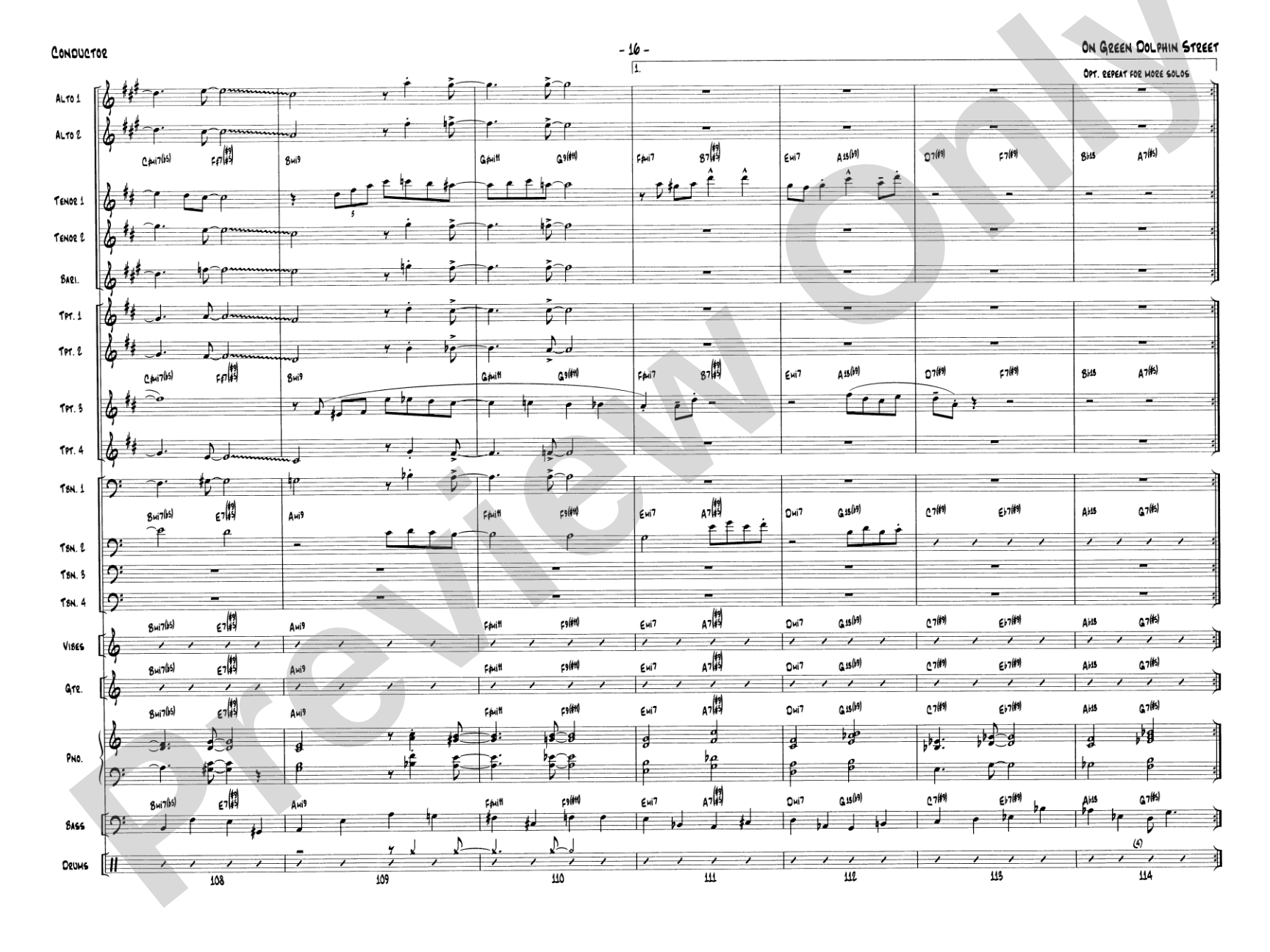 On Green Dolphin Street: Jazz Ensemble Conductor Score & Parts