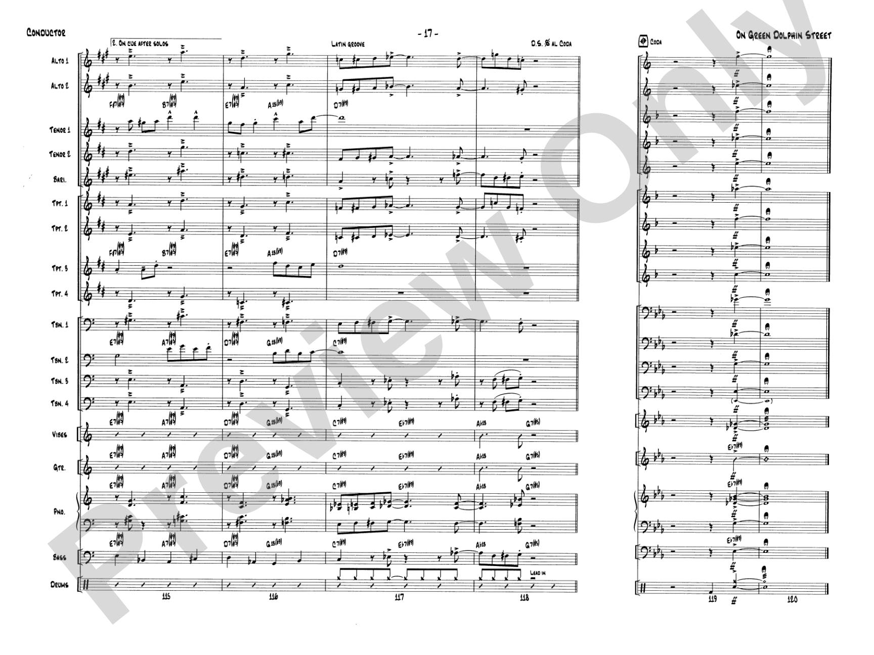 On Green Dolphin Street: Jazz Ensemble Conductor Score & Parts