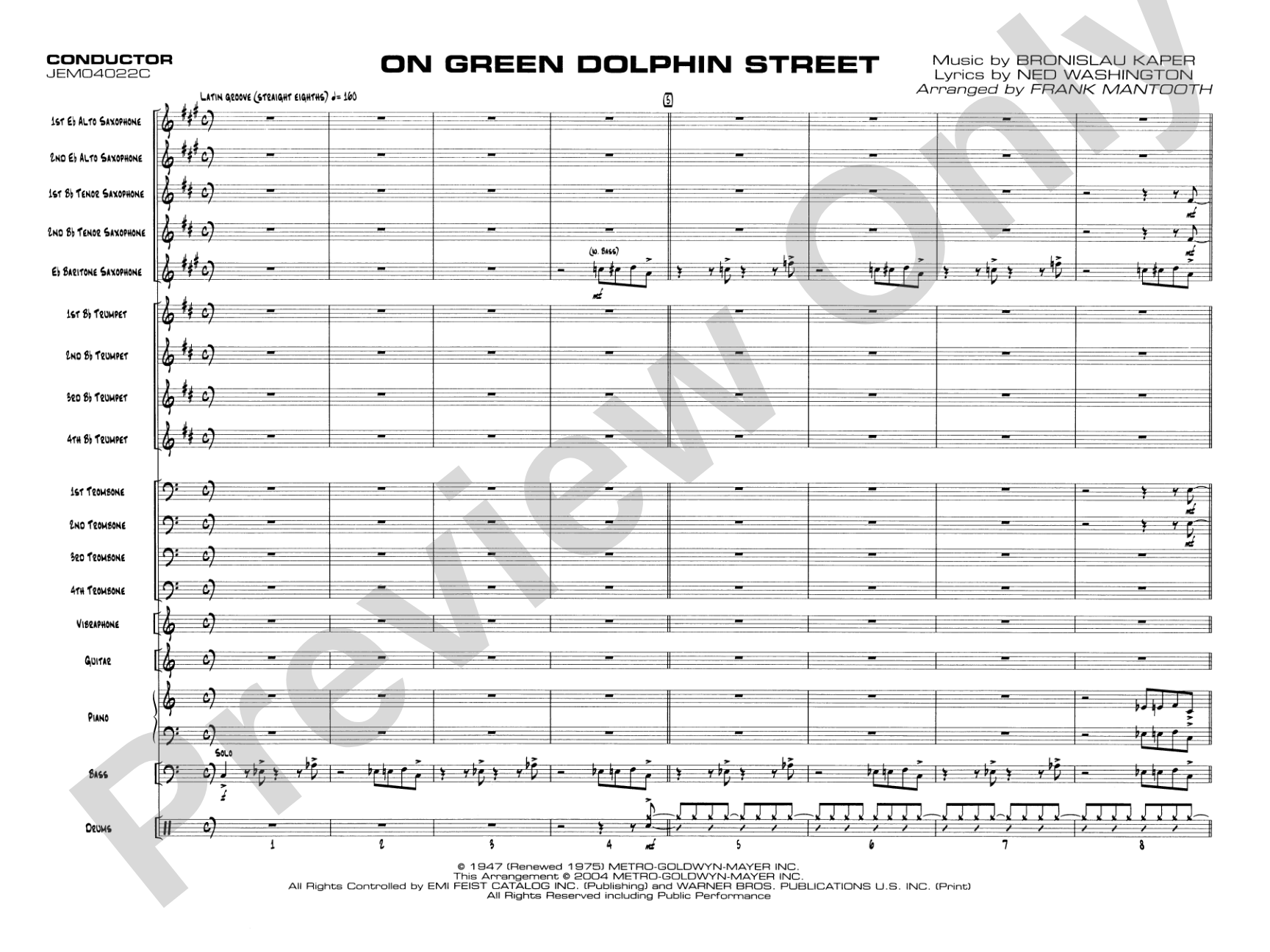 On Green Dolphin Street: Jazz Ensemble Conductor Score & Parts