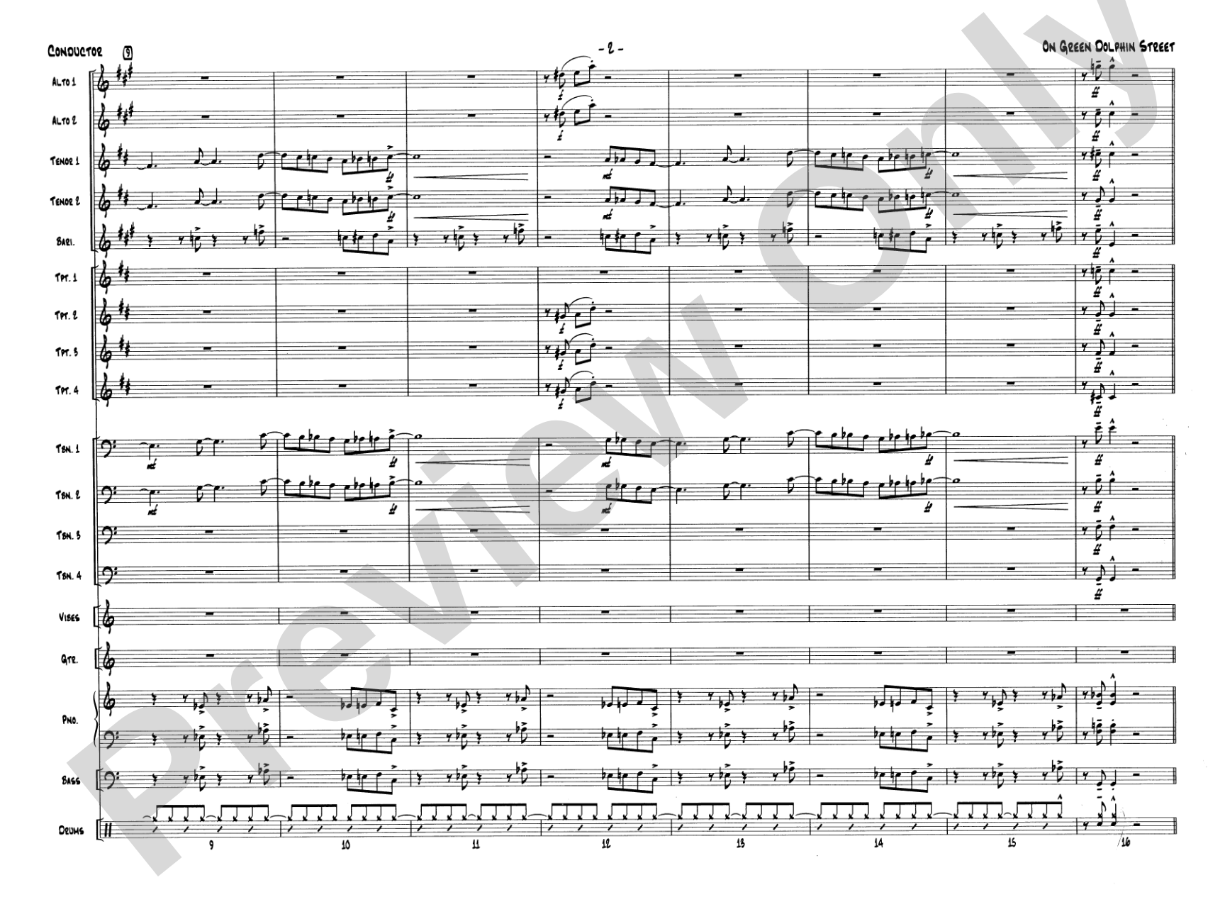 On Green Dolphin Street: Jazz Ensemble Conductor Score & Parts