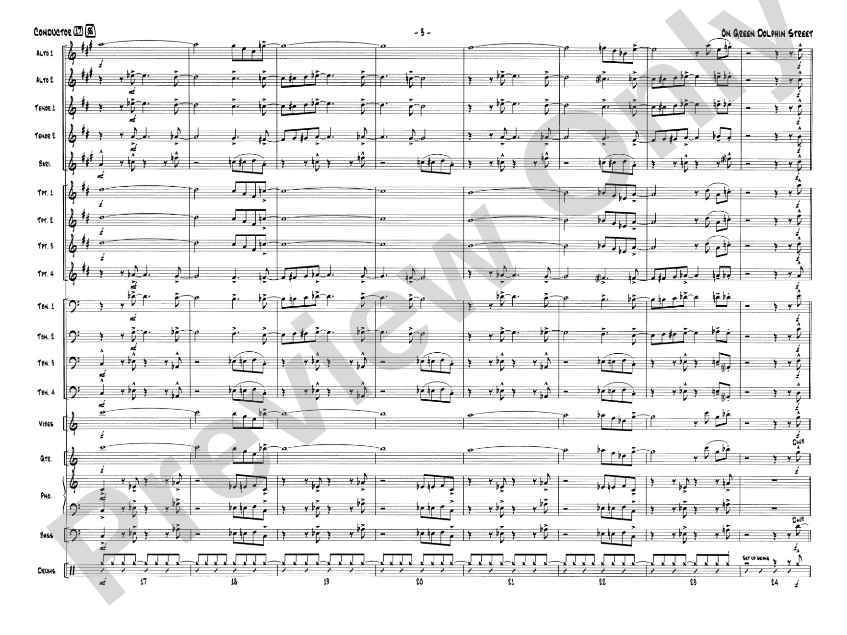 On Green Dolphin Street: Jazz Ensemble Conductor Score & Parts
