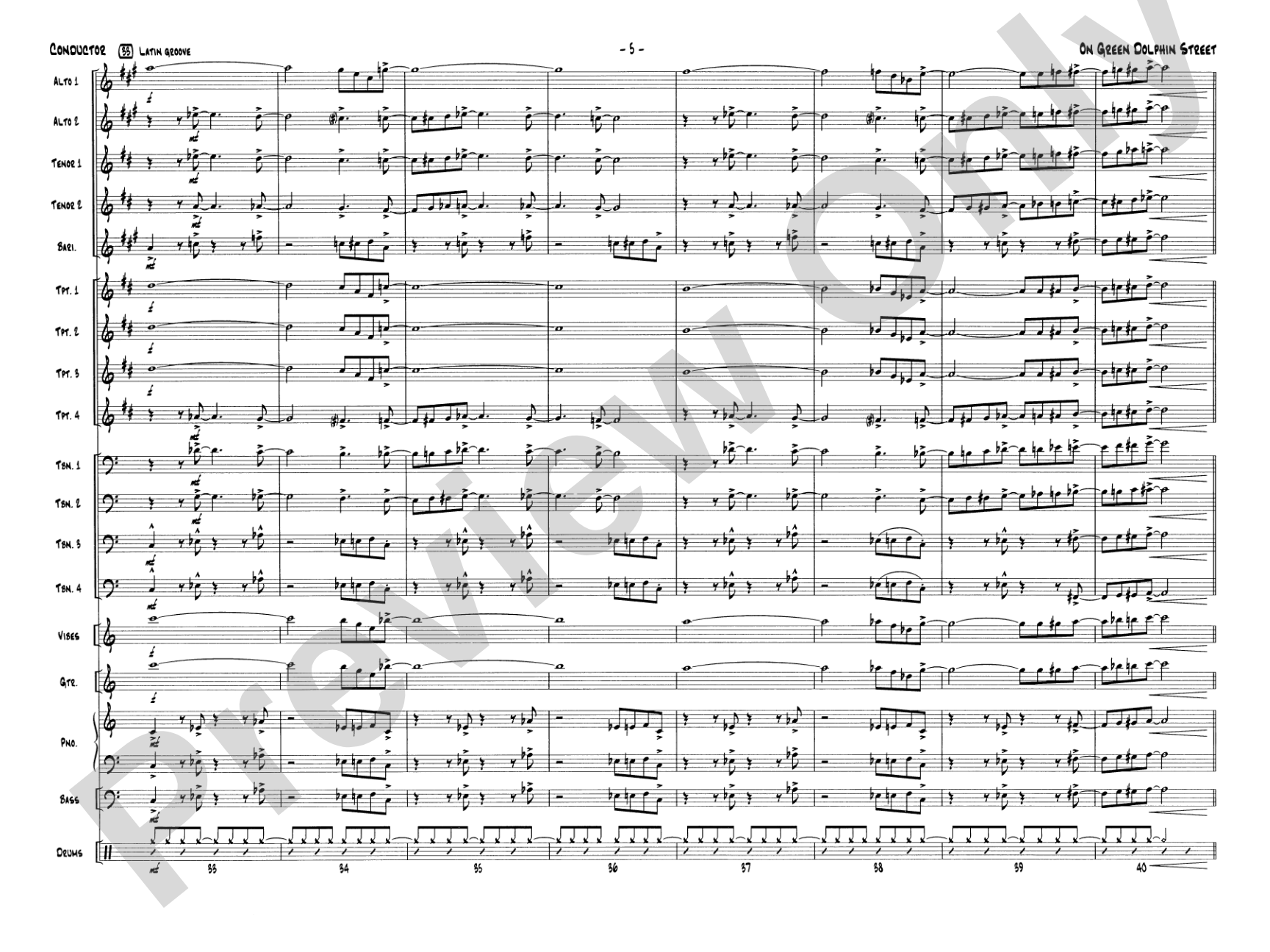 On Green Dolphin Street: Jazz Ensemble Conductor Score & Parts
