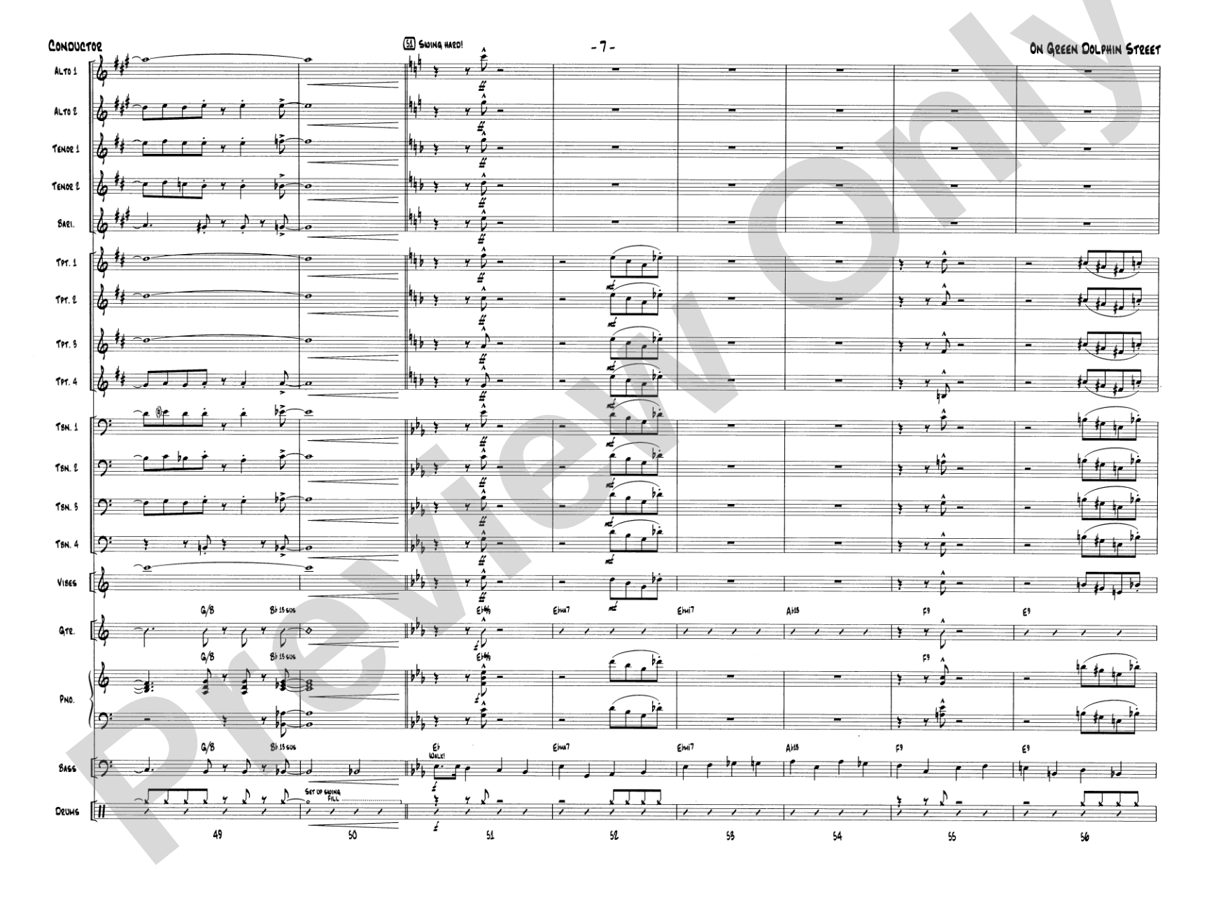 On Green Dolphin Street: Jazz Ensemble Conductor Score & Parts
