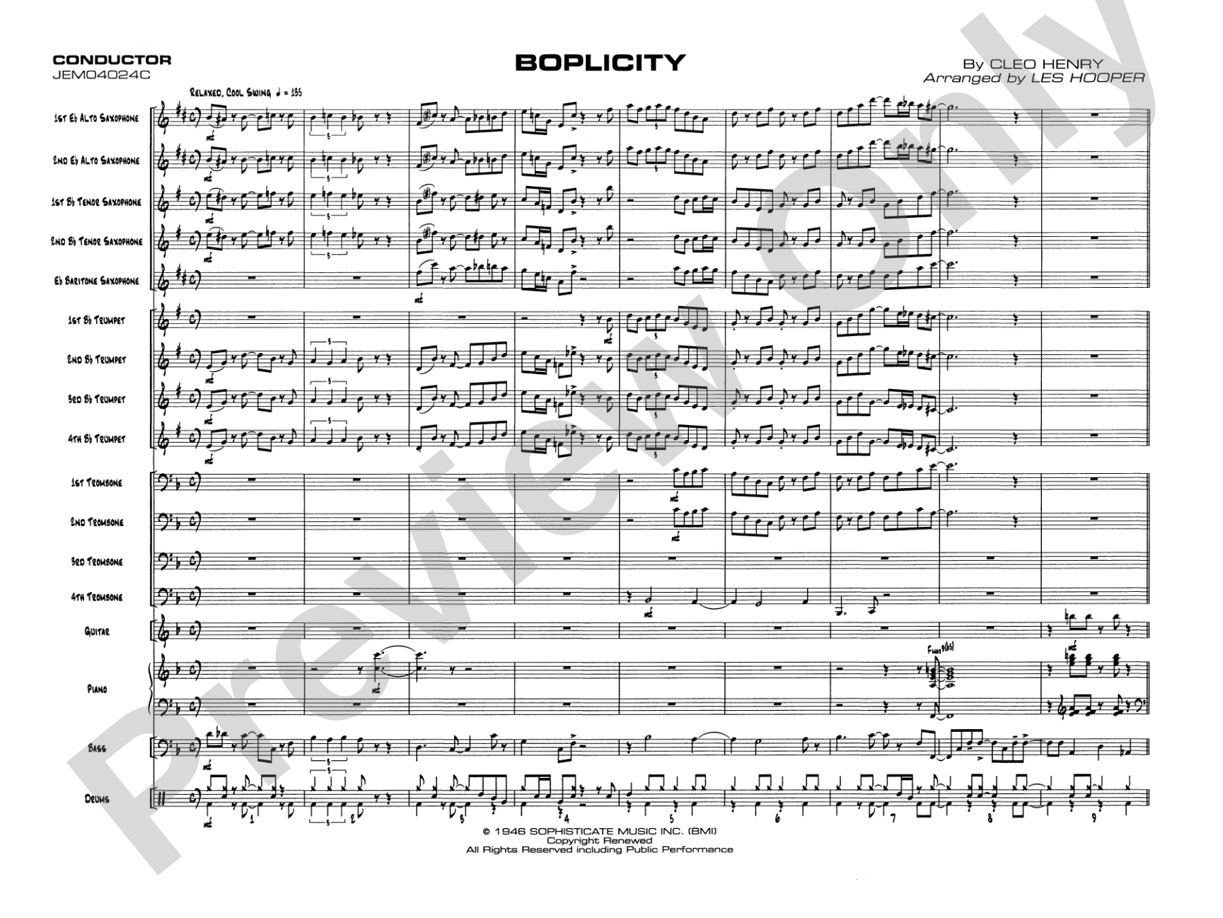 Boplicity: Jazz Ensemble Conductor Score & Parts