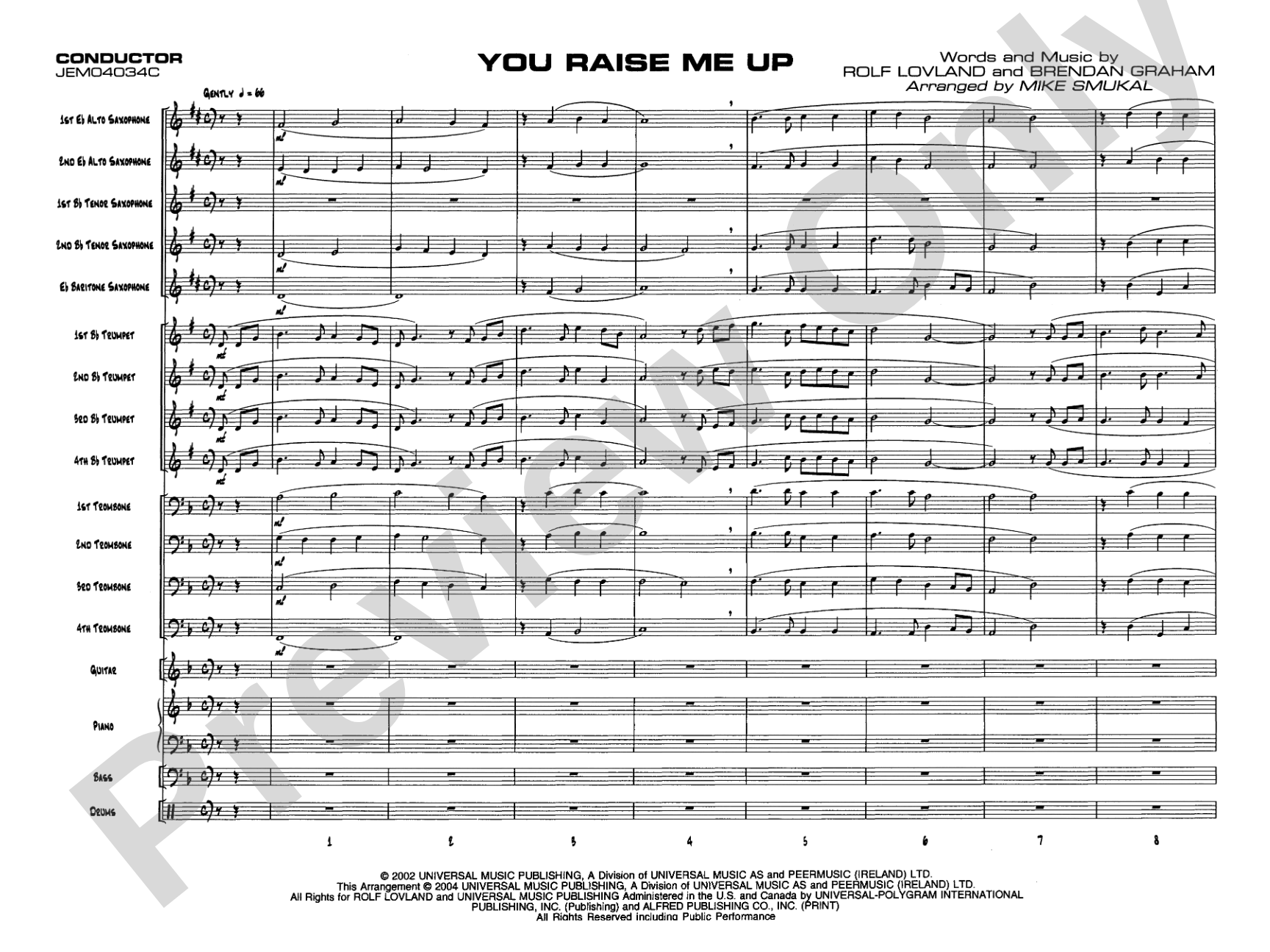 You Raise Me Up: Jazz Ensemble Conductor Score & Parts