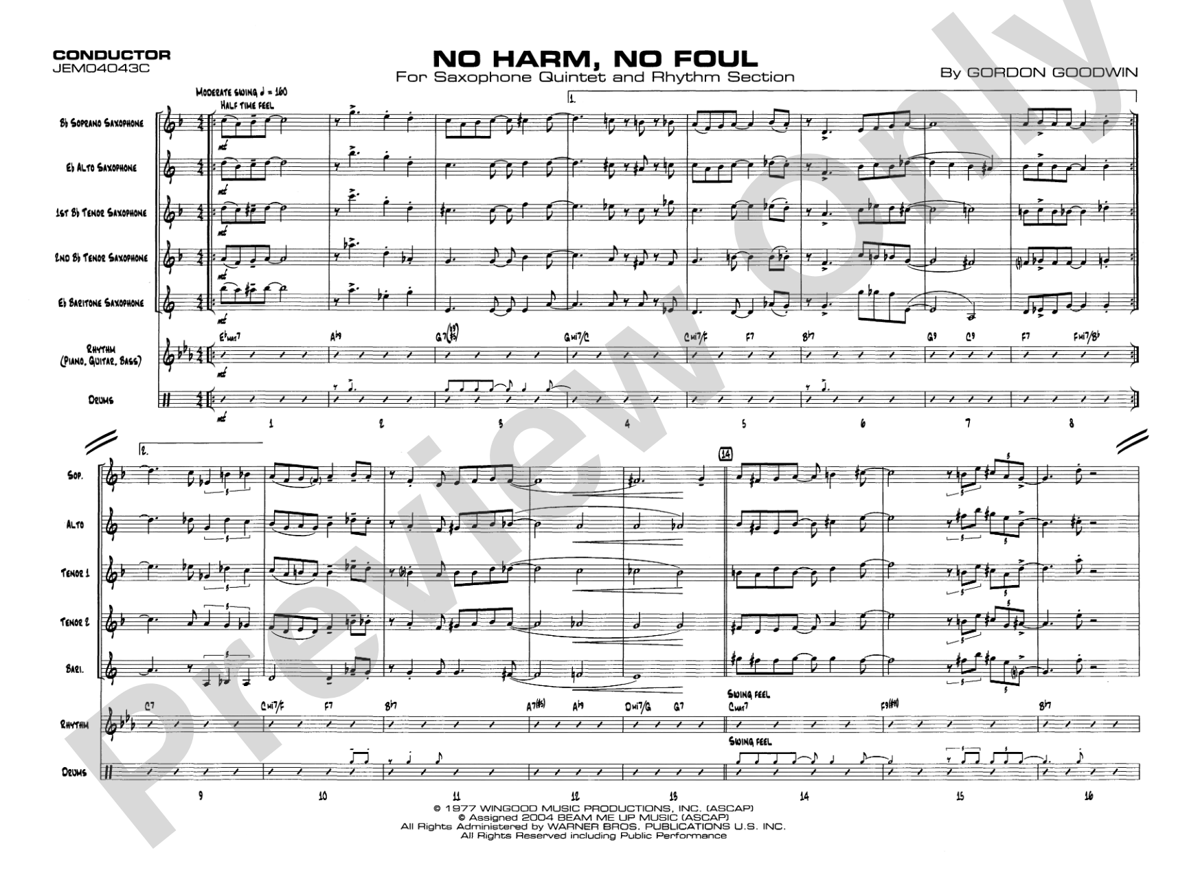 No Harm, No Foul: Saxophone Quintet & Rhythm Section