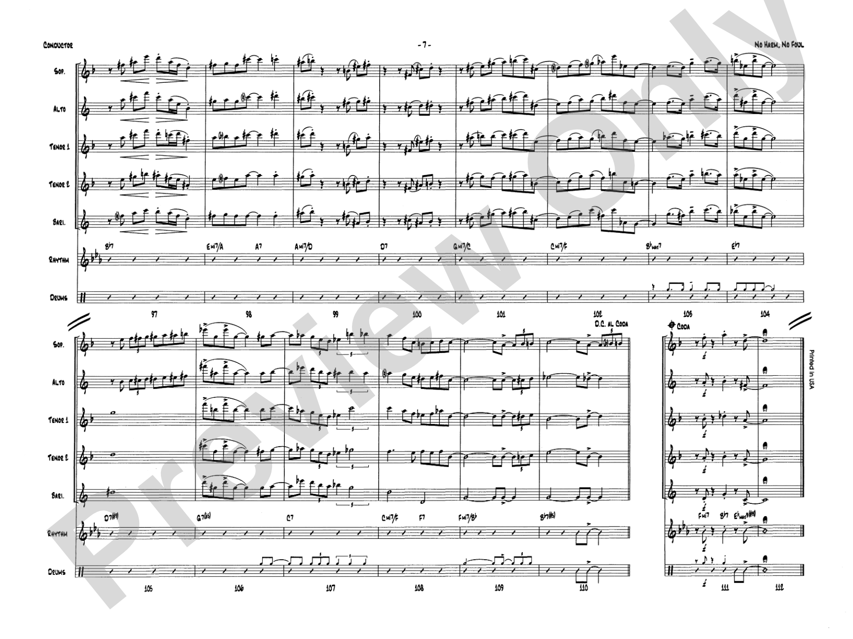 No Harm, No Foul: Saxophone Quintet & Rhythm Section