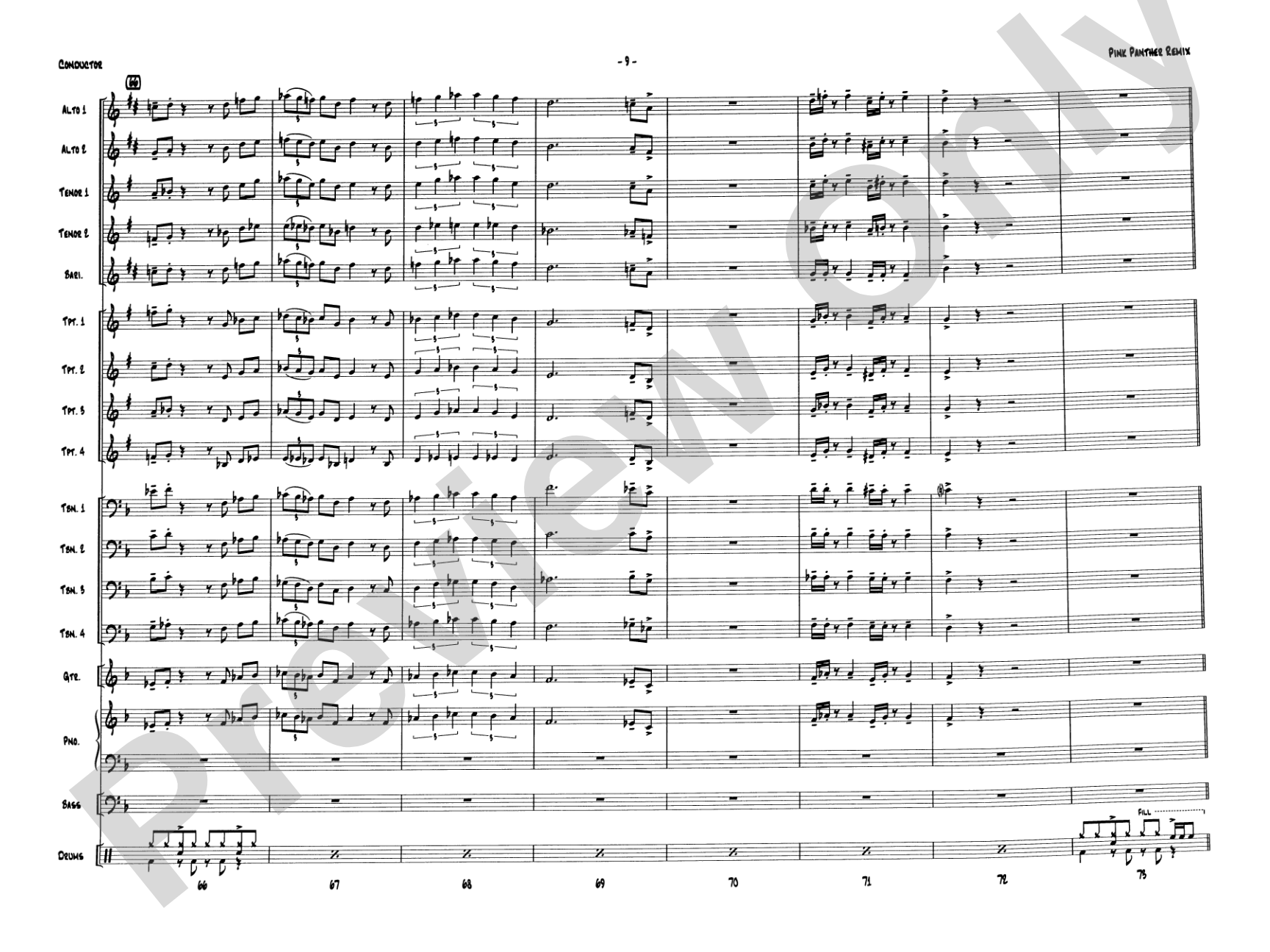Pink Panther Remix: Jazz Ensemble Conductor Score & Parts