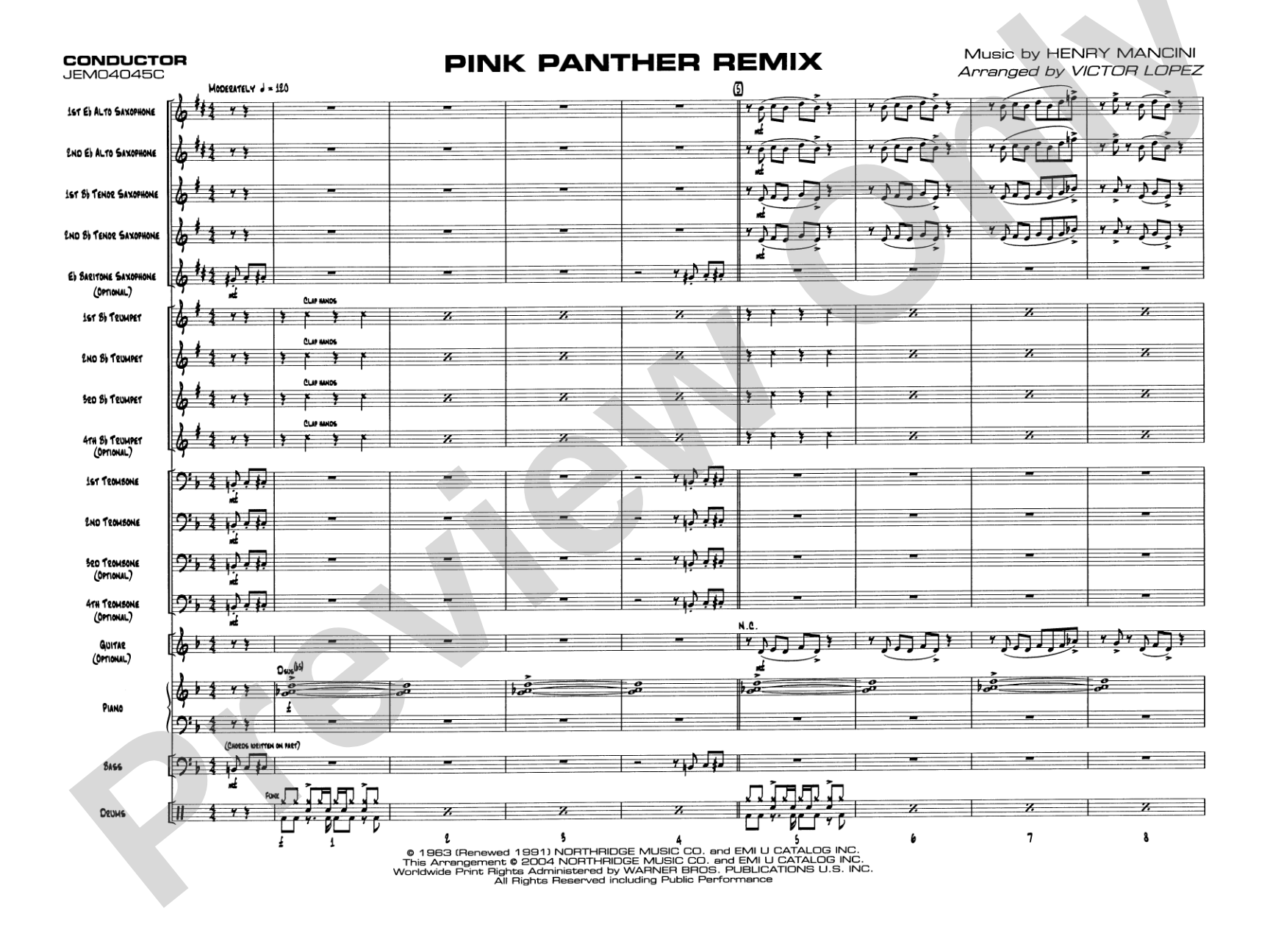 Pink Panther Remix: Jazz Ensemble Conductor Score & Parts