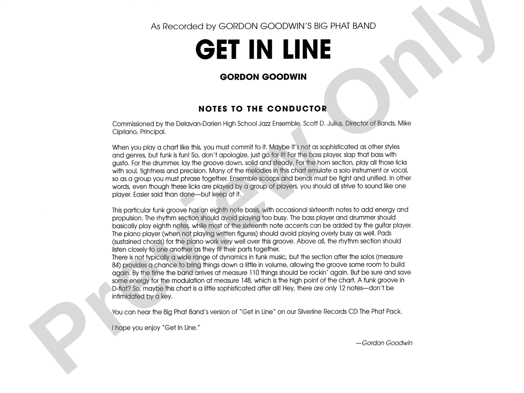 Get in Line: Jazz Ensemble Conductor Score & Parts