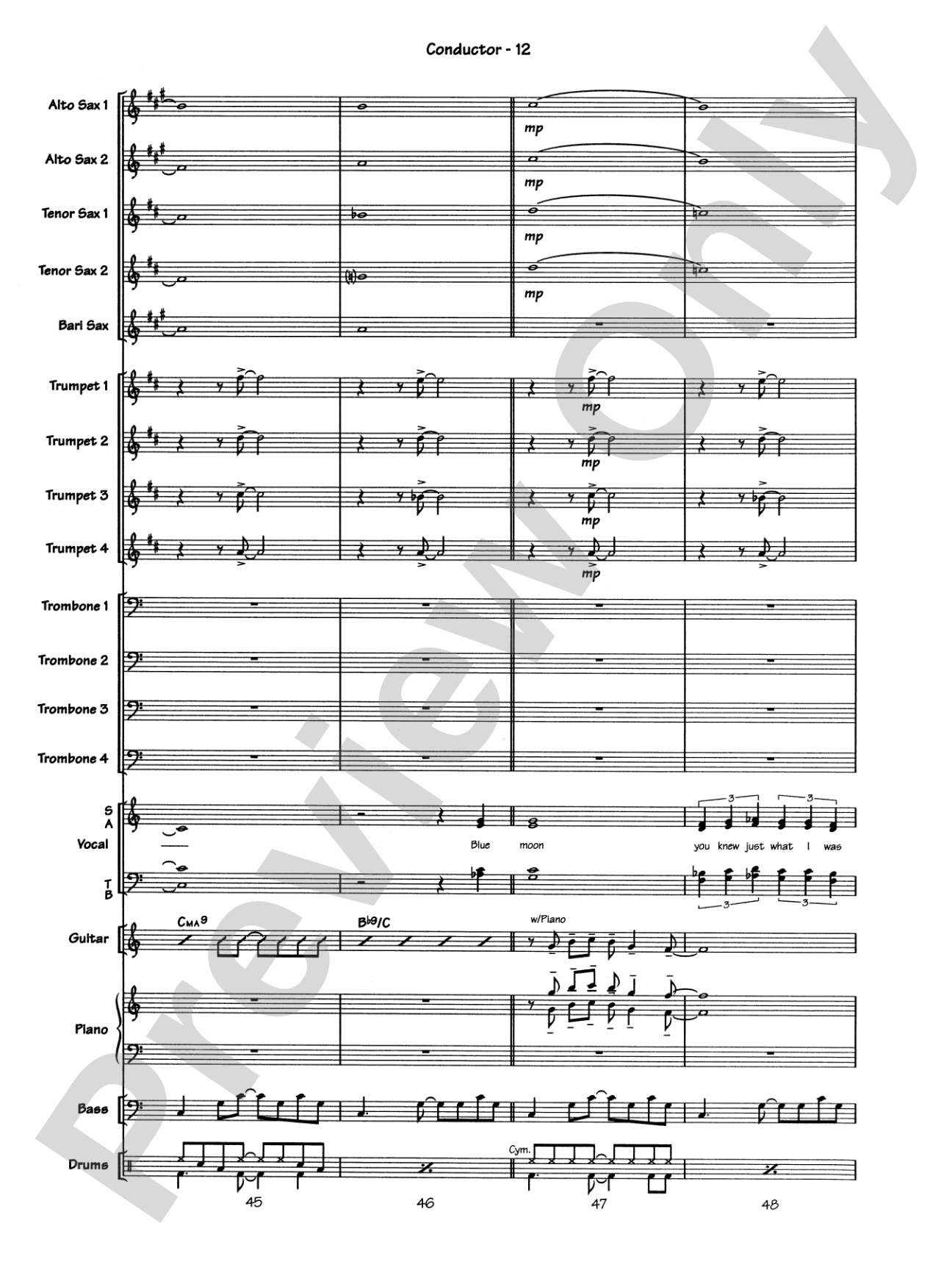 Blue Moon: Vocal Solo with Jazz Ensemble Conductor Score & Parts