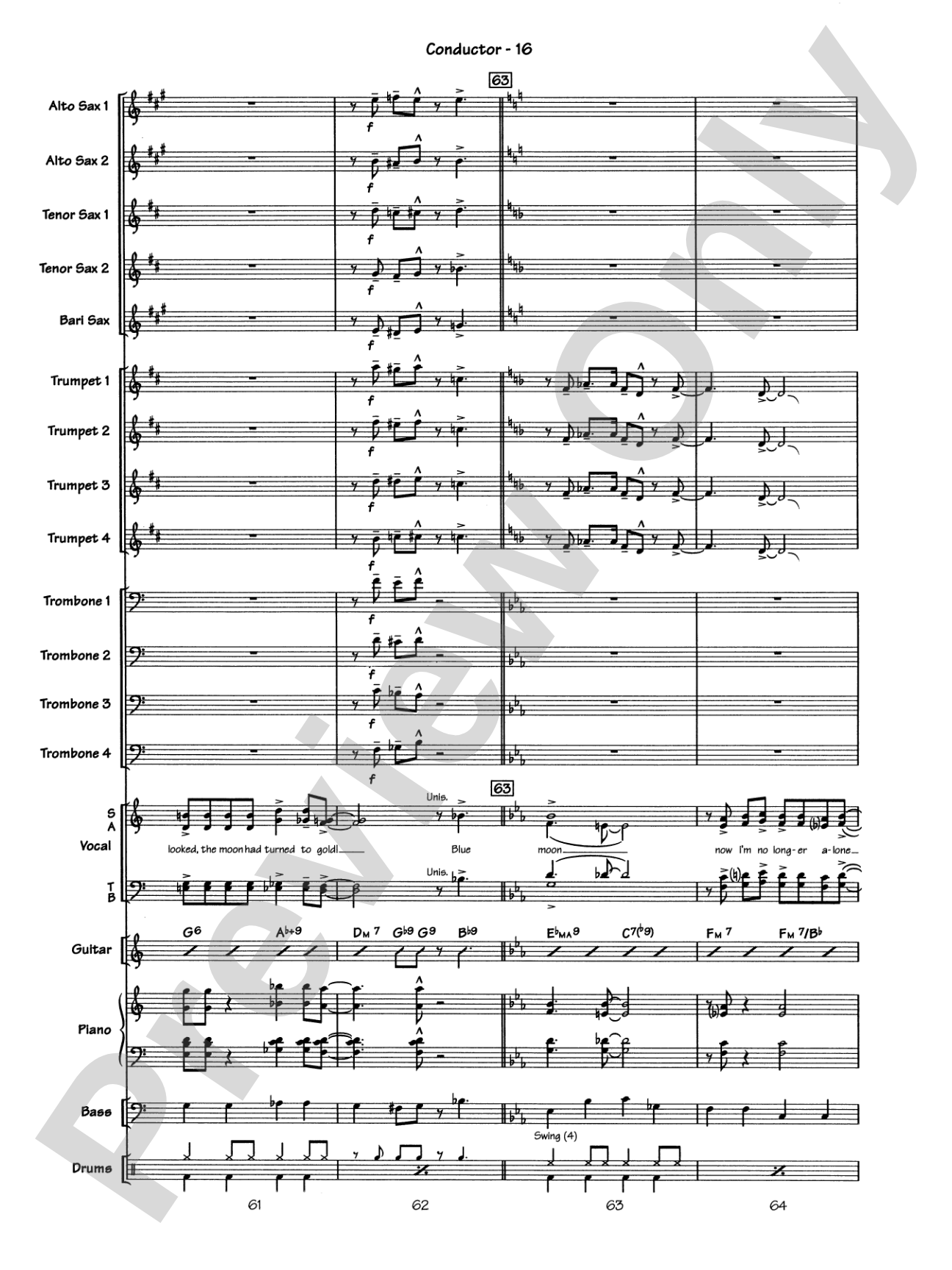 Blue Moon: Vocal Solo with Jazz Ensemble Conductor Score & Parts