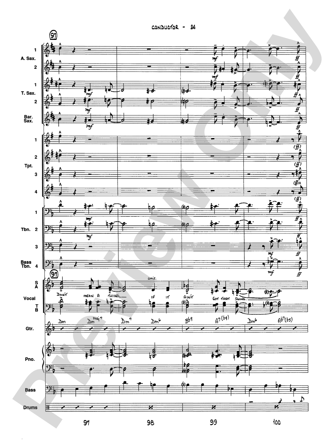 It Don't Mean a Thing (If It Ain't Got That Swing): Vocal Solo with Jazz Ensemble Conductor Score & Parts