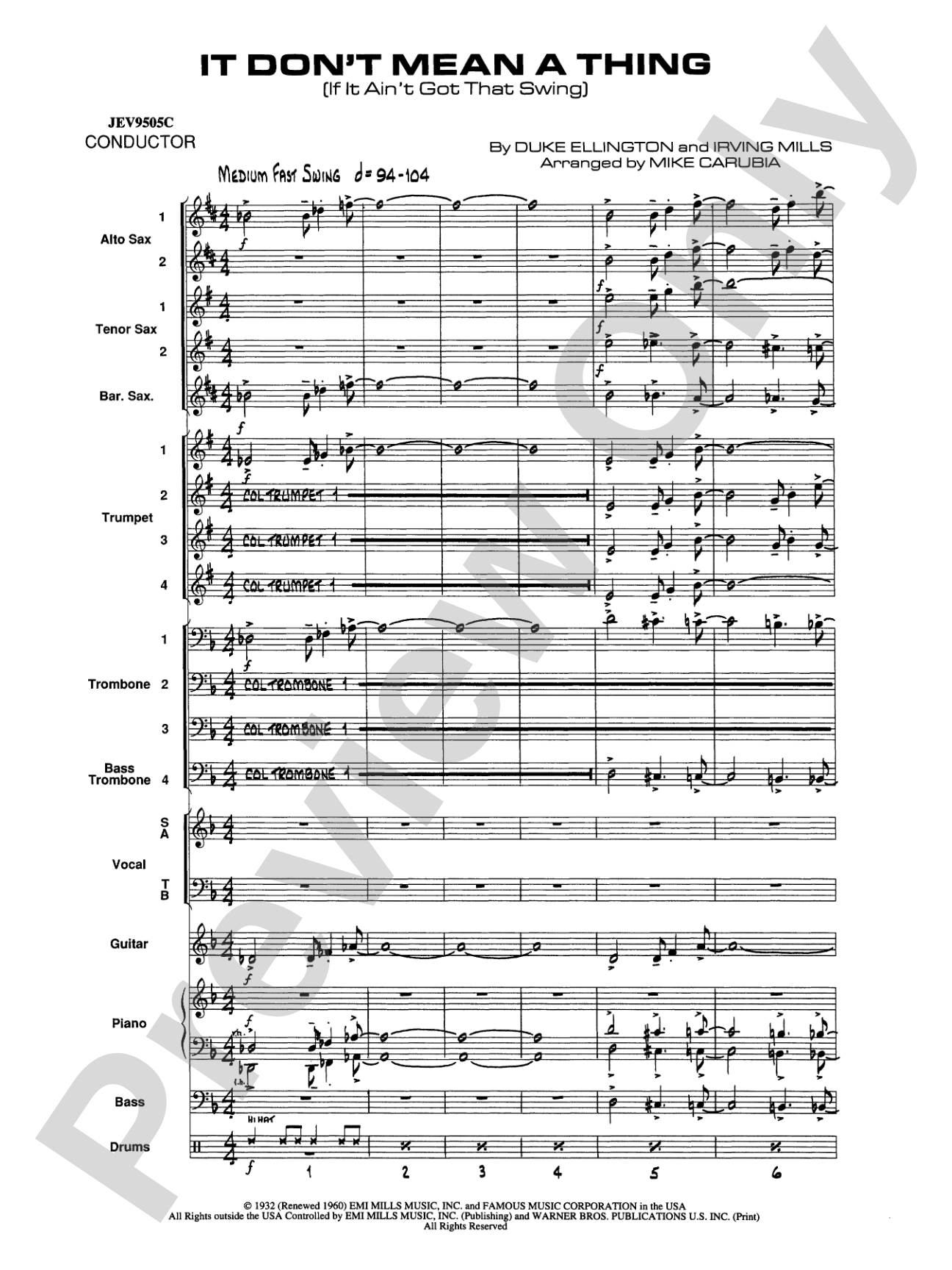 It Don't Mean a Thing (If It Ain't Got That Swing): Vocal Solo with Jazz Ensemble Conductor Score & Parts