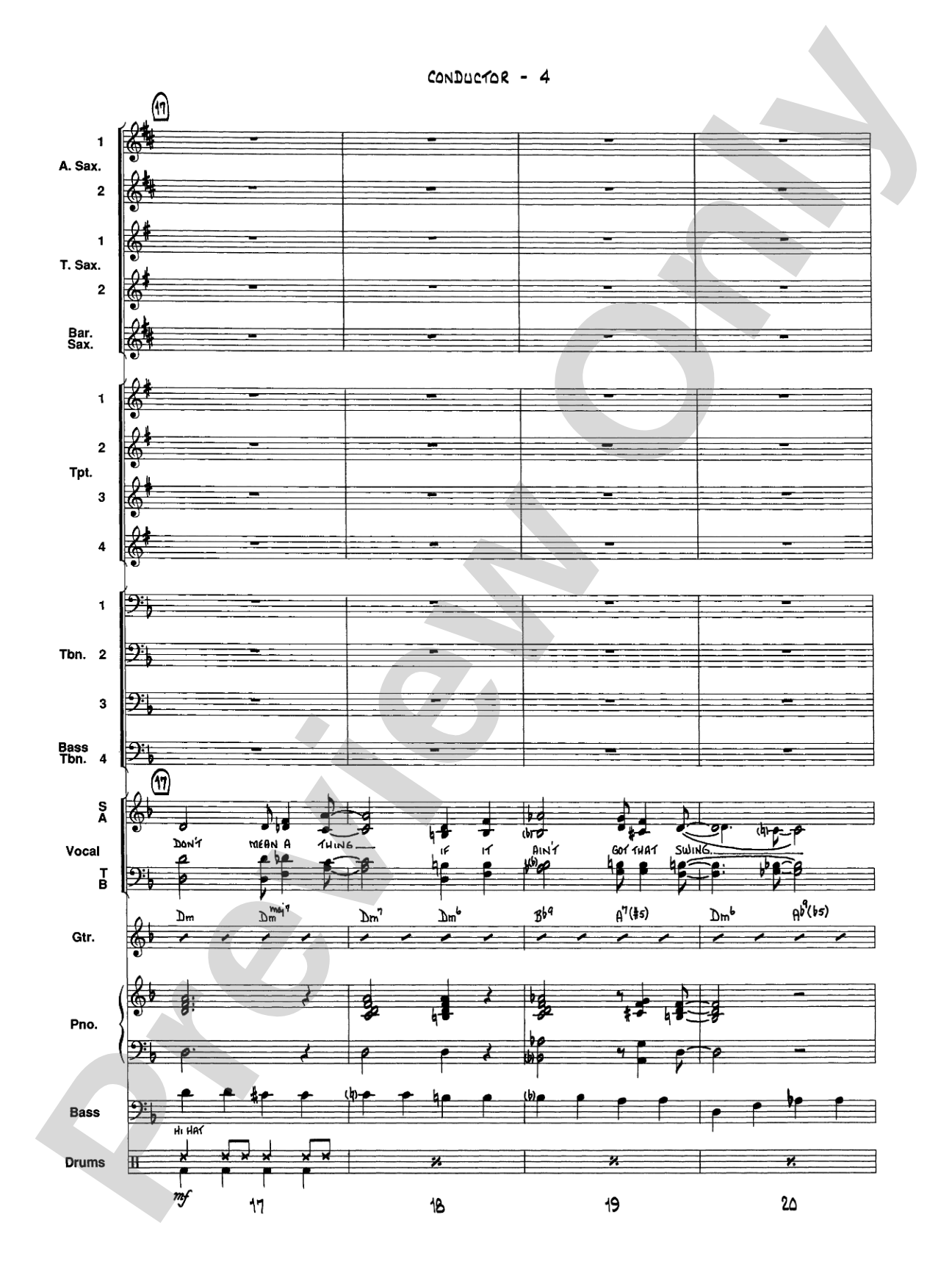 It Don't Mean a Thing (If It Ain't Got That Swing): Vocal Solo with Jazz Ensemble Conductor Score & Parts