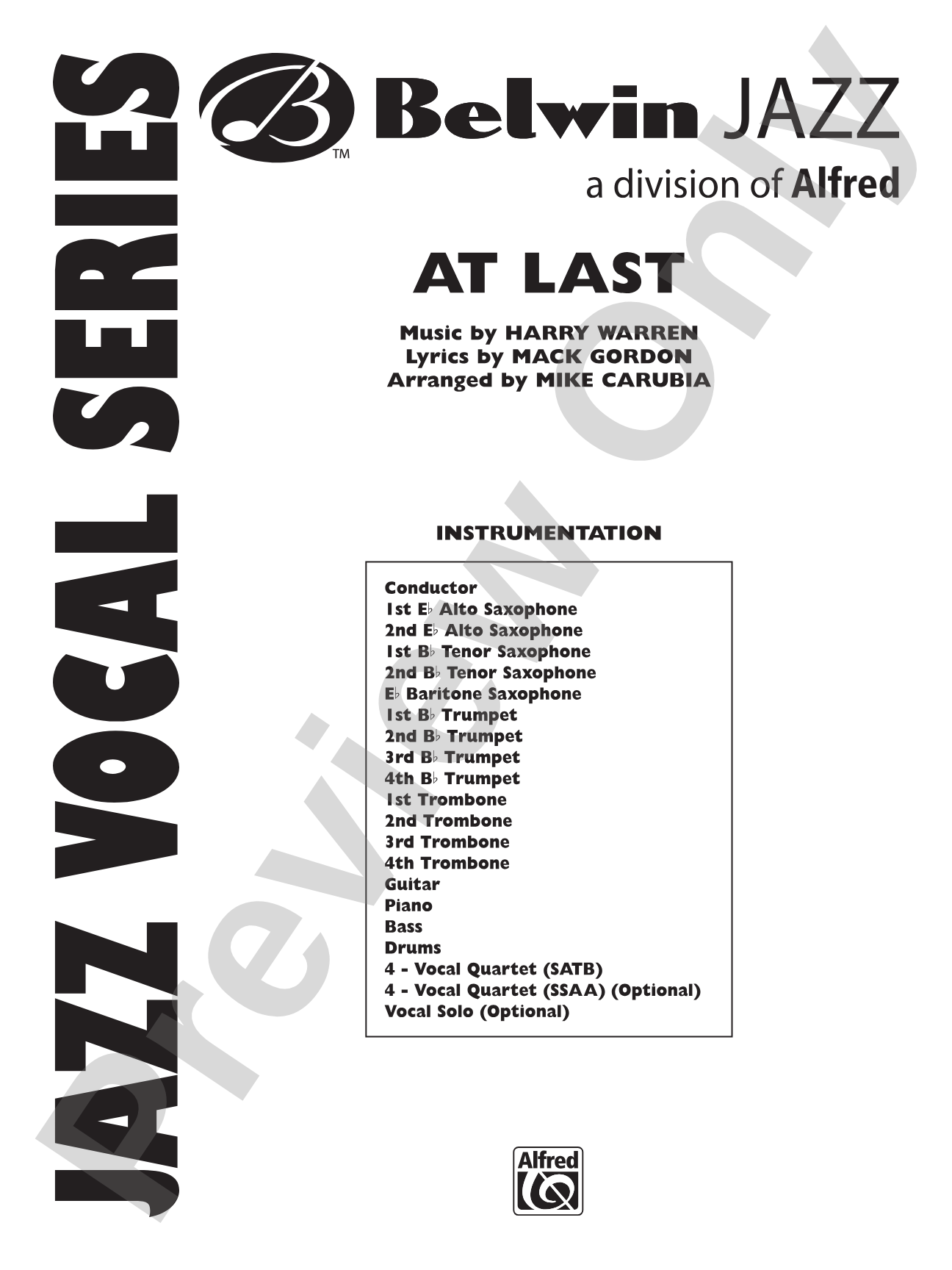 At Last: Vocal Solo with Jazz Ensemble Conductor Score & Parts