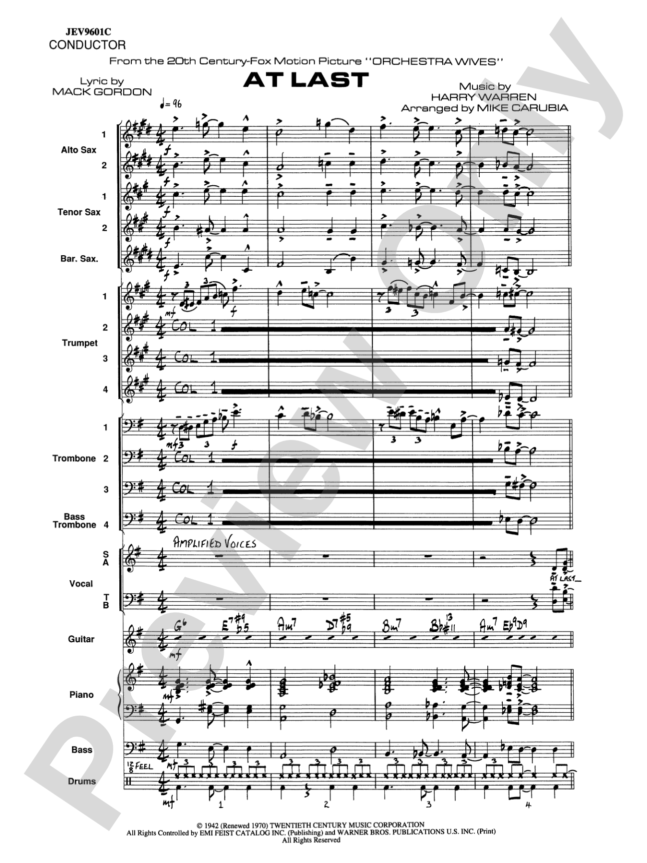 At Last: Vocal Solo with Jazz Ensemble Conductor Score & Parts