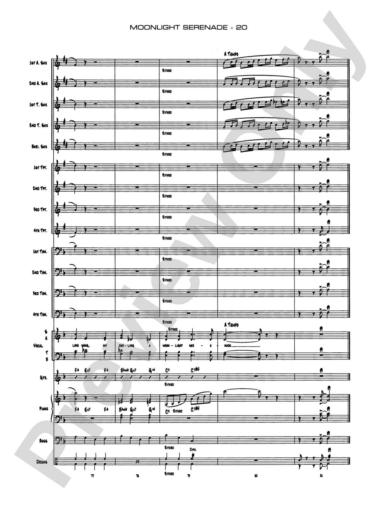 Moonlight Serenade: Vocal Solo with Jazz Ensemble Conductor Score & Parts