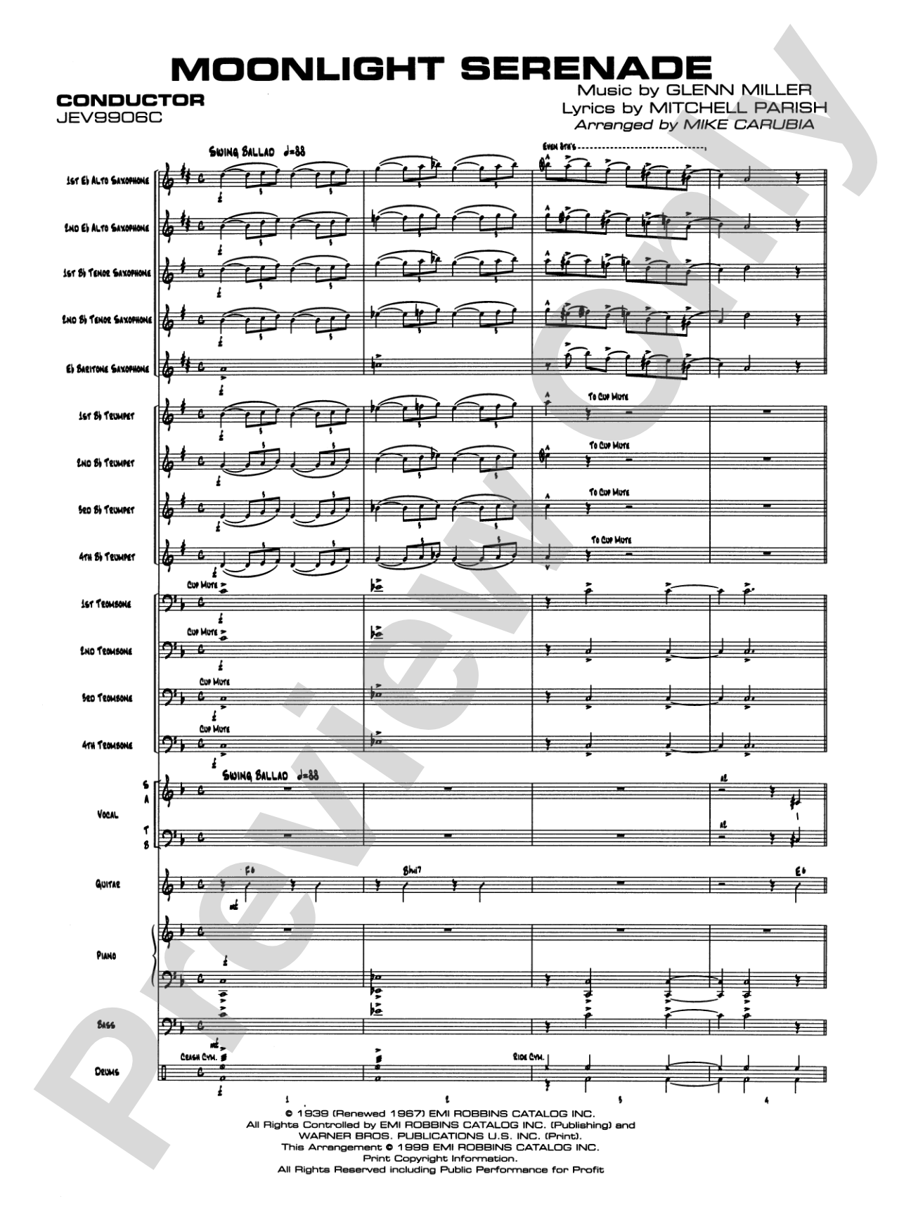 Moonlight Serenade: Vocal Solo with Jazz Ensemble Conductor Score & Parts