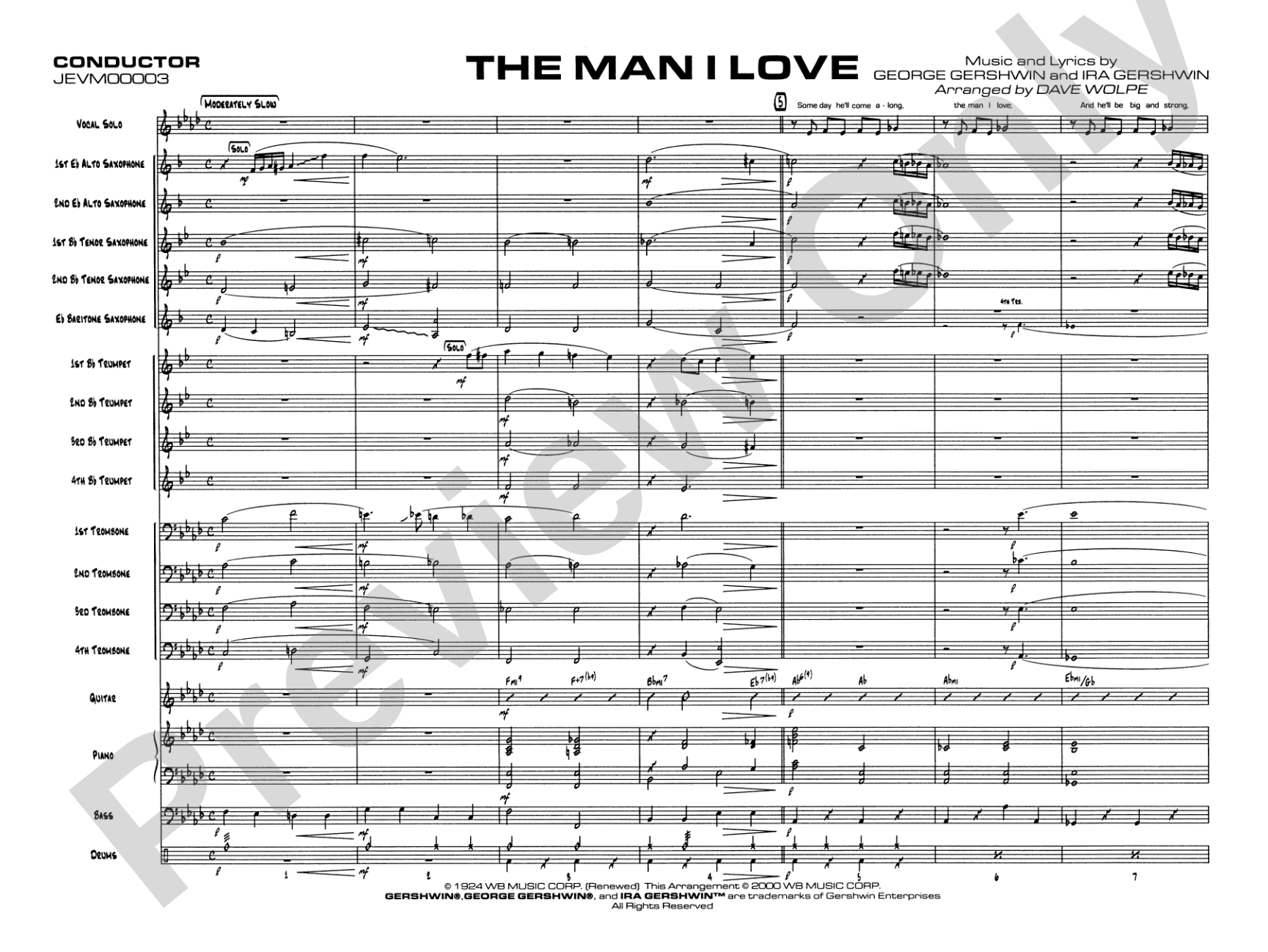 The Man I Love: Vocal Solo with Jazz Ensemble Conductor Score & Parts