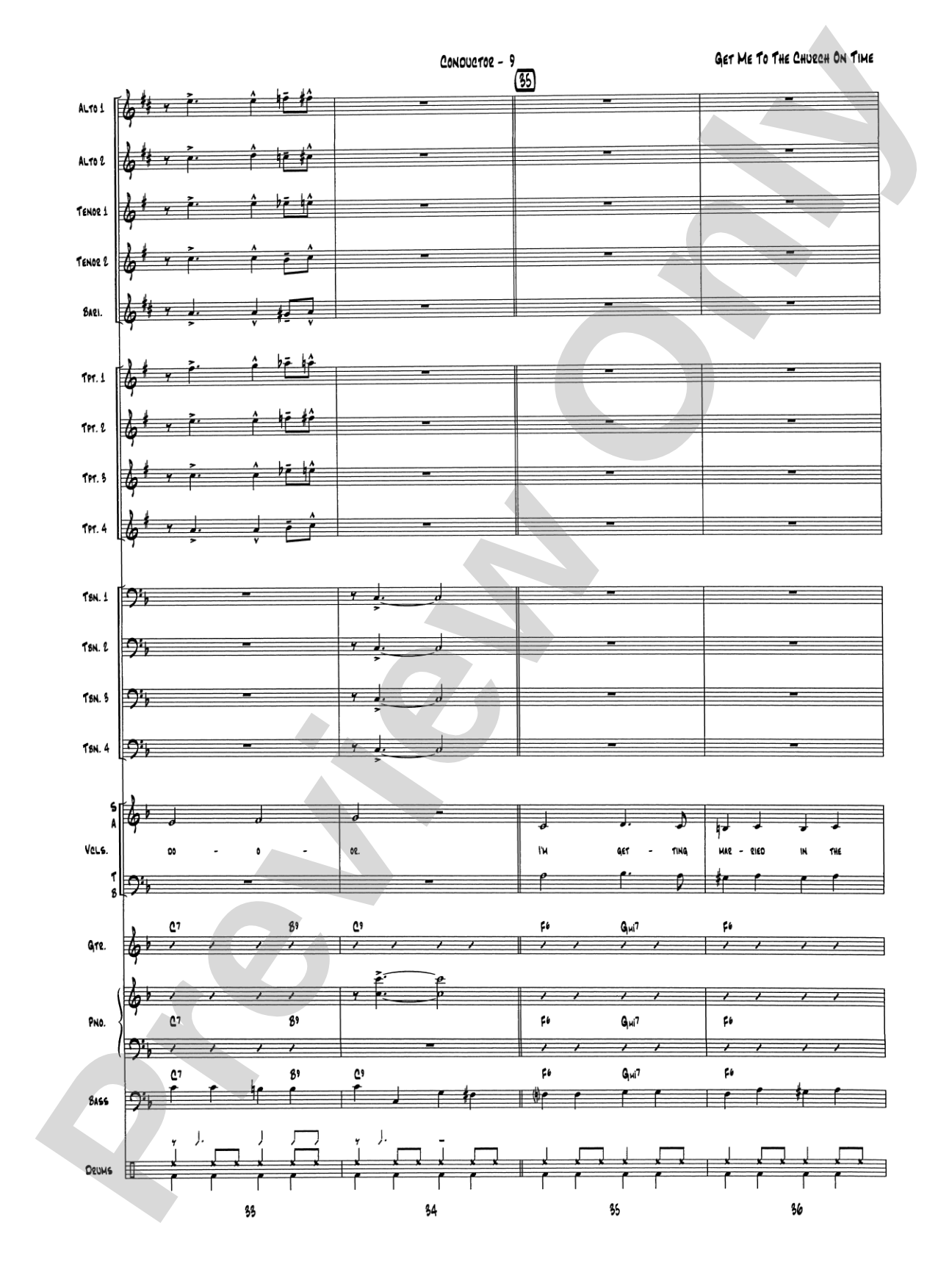 Get Me to the Church on Time: Jazz Ensemble Conductor Score & Parts