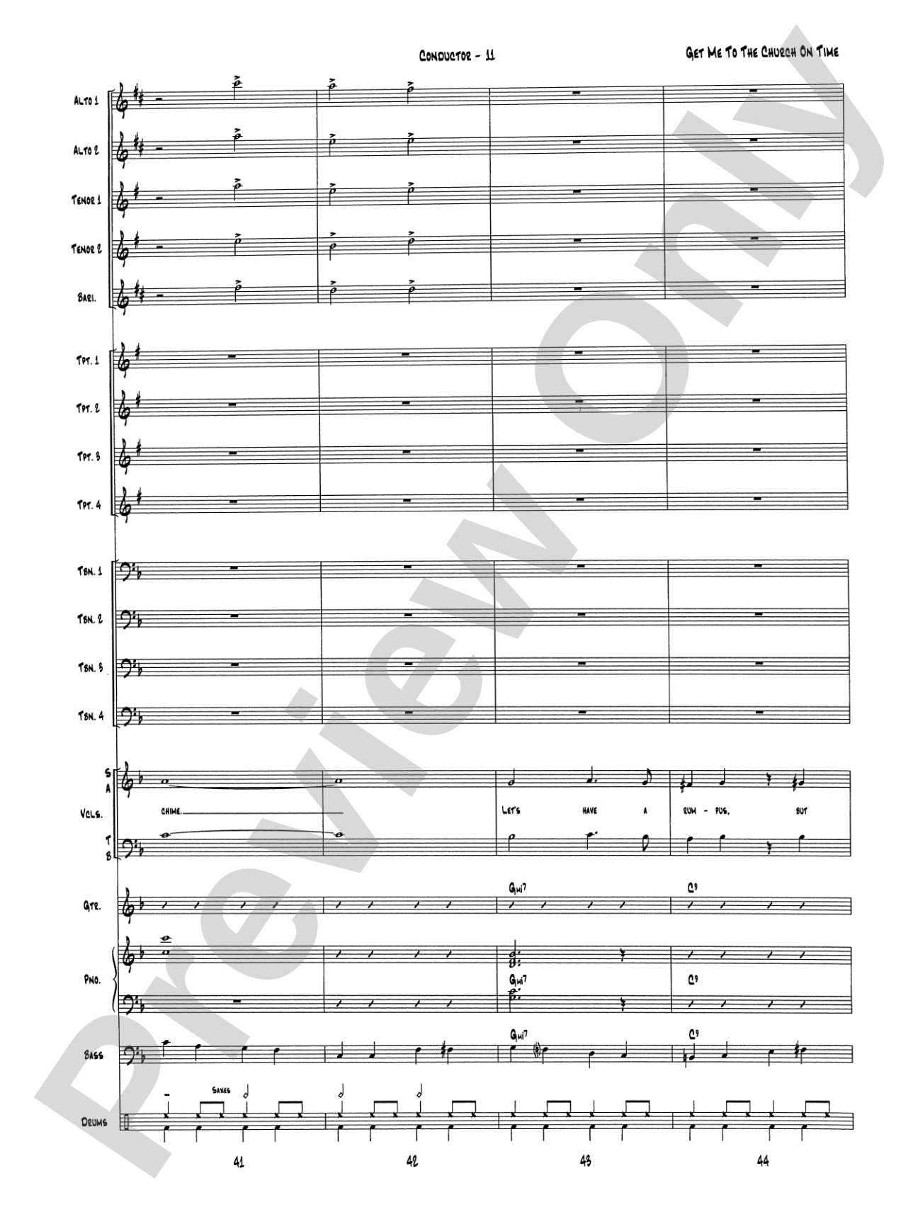 Get Me to the Church on Time: Jazz Ensemble Conductor Score & Parts